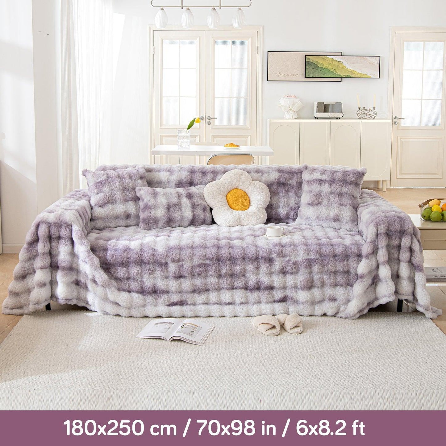 Violet Premium Gradient Faux Rabbit Wool Sofa Throw | HOKIPO