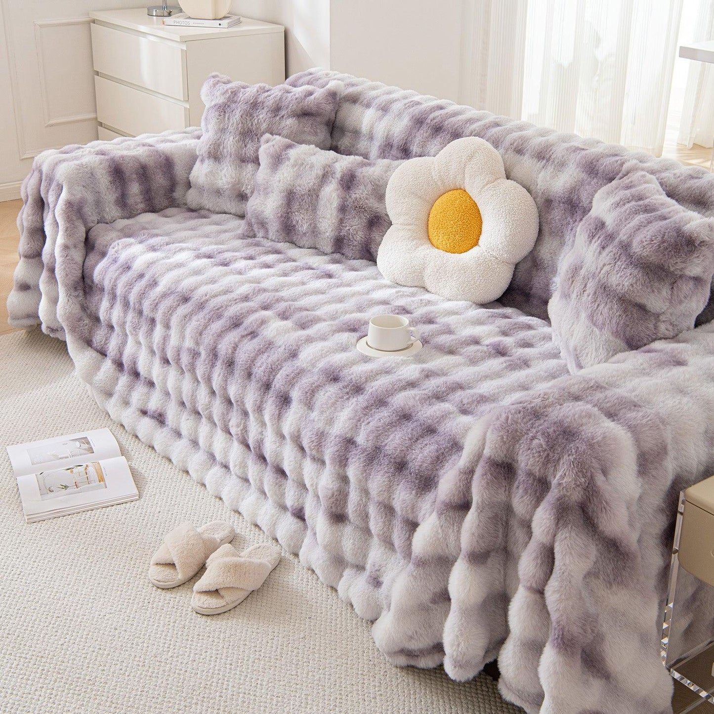 Violet Luxury Gradient Faux Rabbit Wool Sofa Throw – 3 Seater | HOKIPO