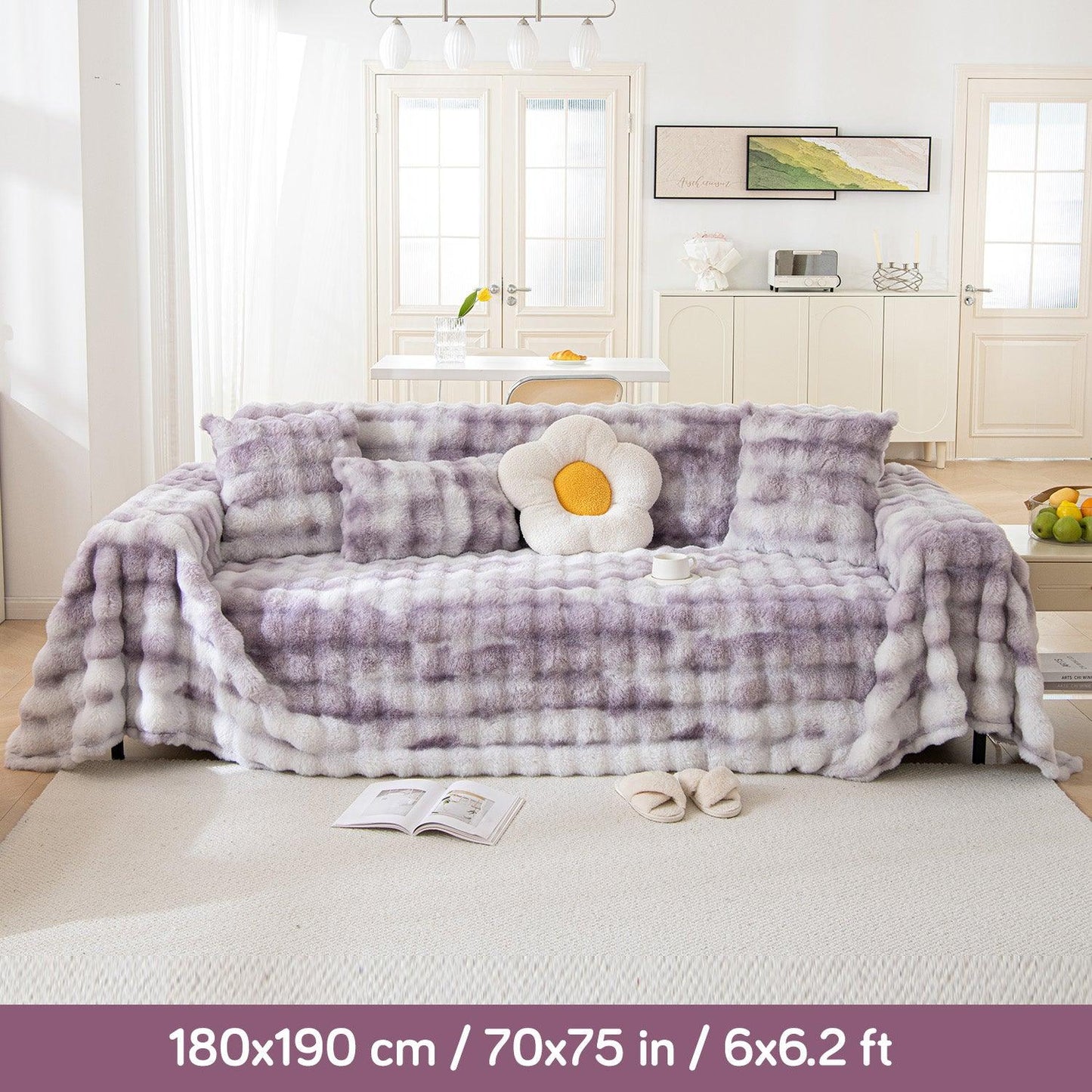 Violet Luxury Gradient Faux Rabbit Wool Sofa Throw cover available for 1, 2 & 3 seaters | HOKIPO