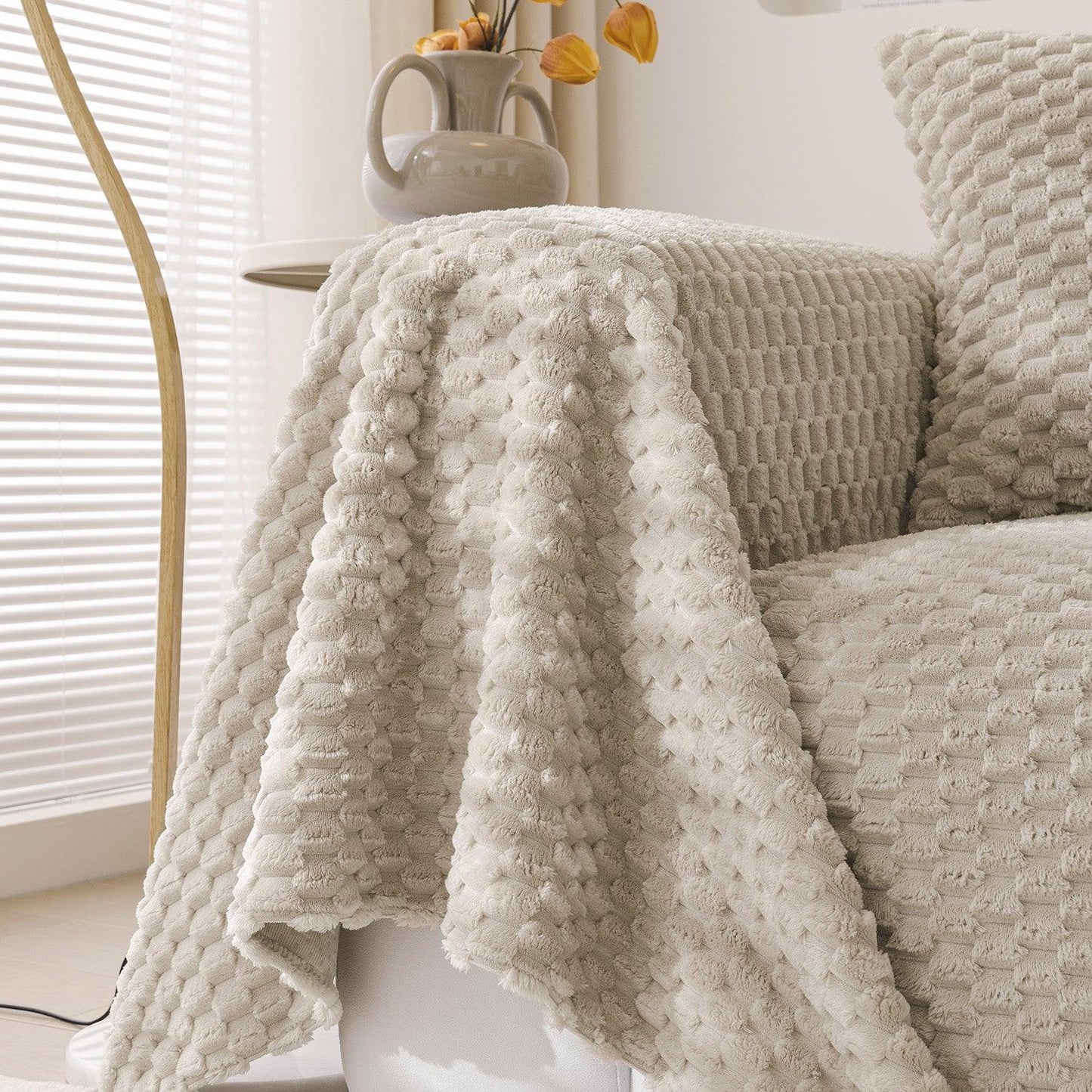 Shop Sand Brown Premium Rabbit Plush Sofa Throw online at HOKIPO