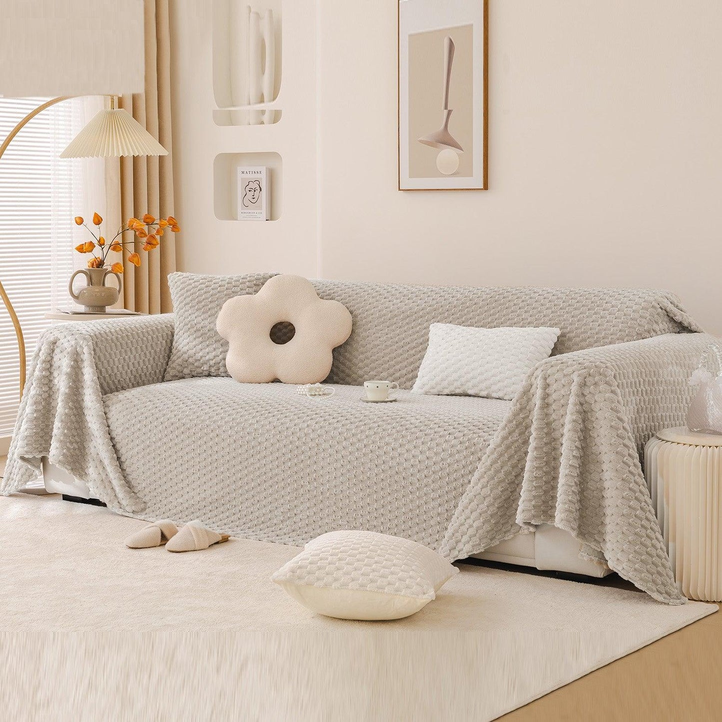 Sand Brown Luxury Rabbit Plush Sofa Throw | HOKIPO
