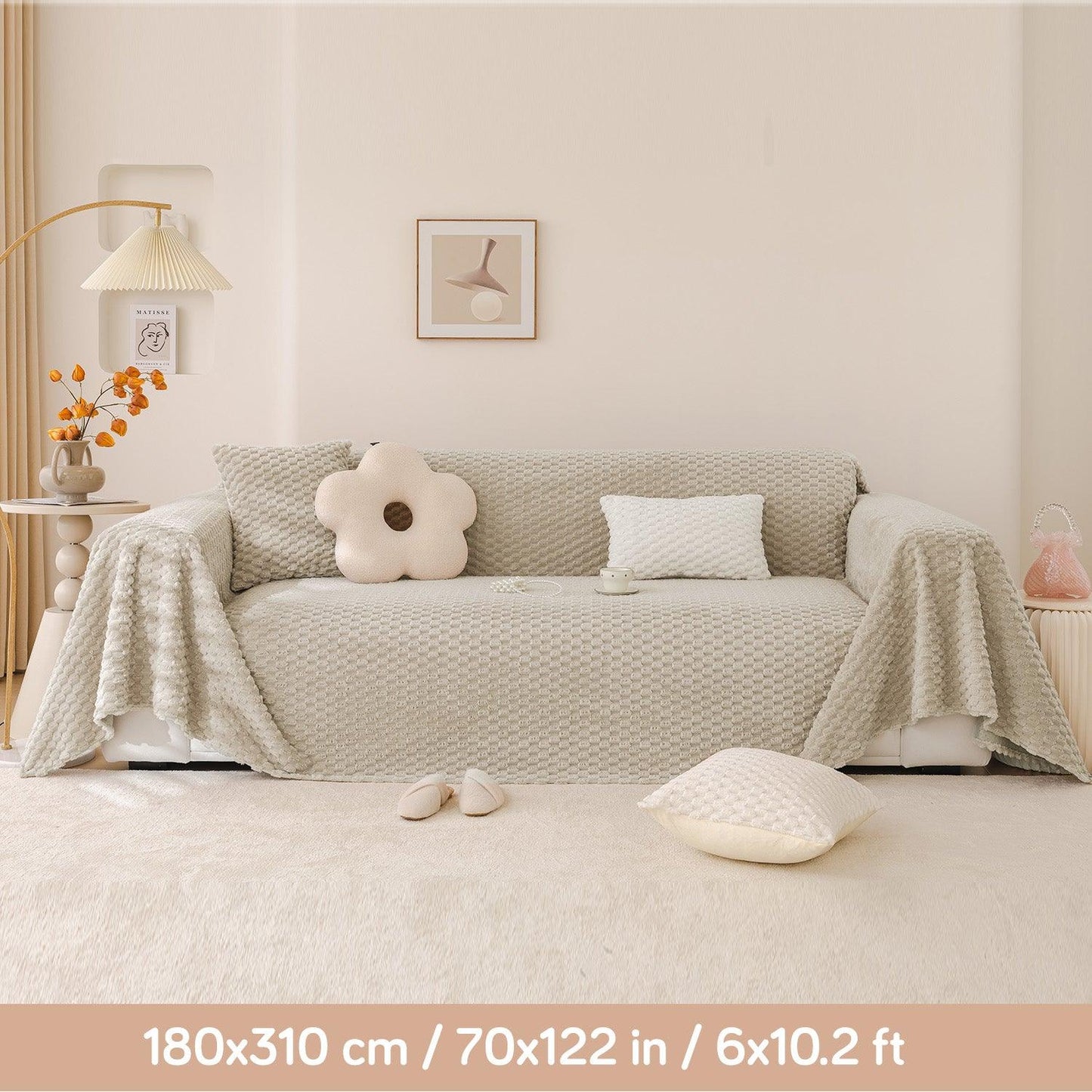 Luxury Rabbit Plush Sofa Blanket Throw, Sand Brown | HOKIPO