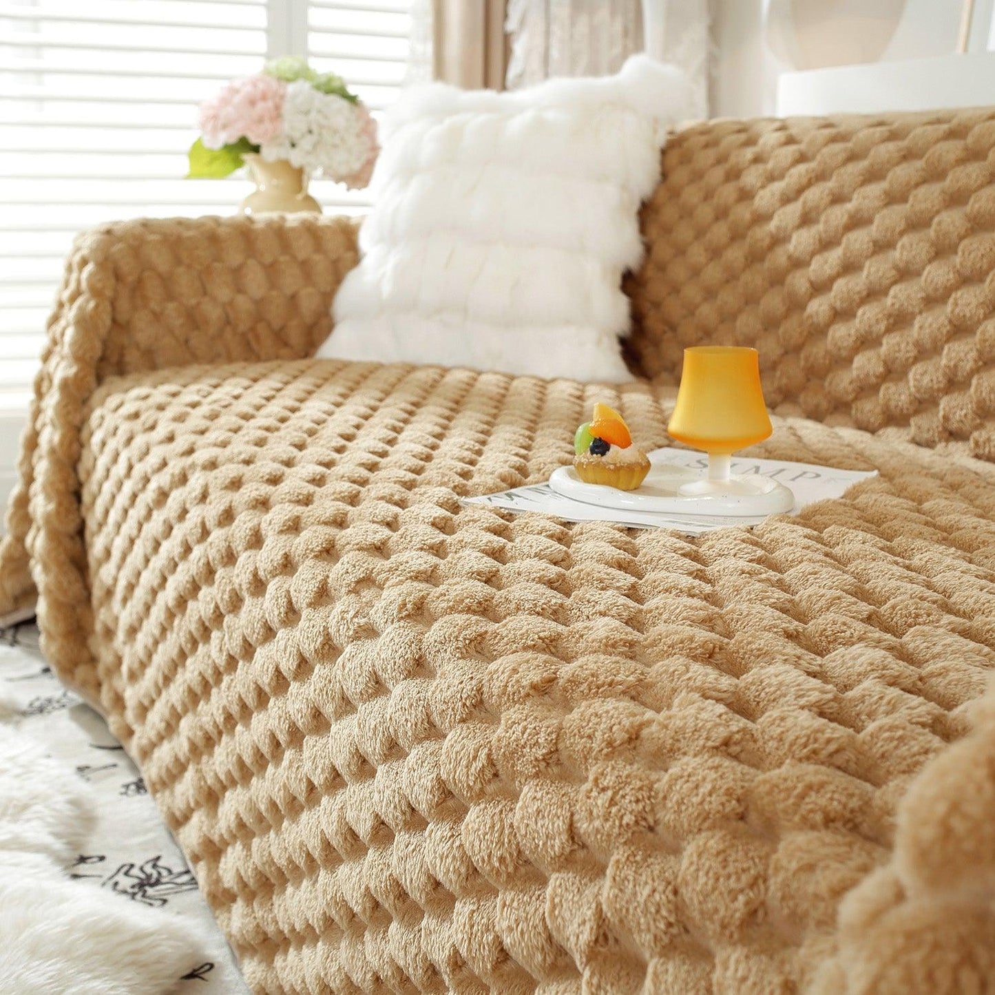 Buy Canvas Brown Luxury Rabbit Wool Plush Sofa Throw | HOKIPO