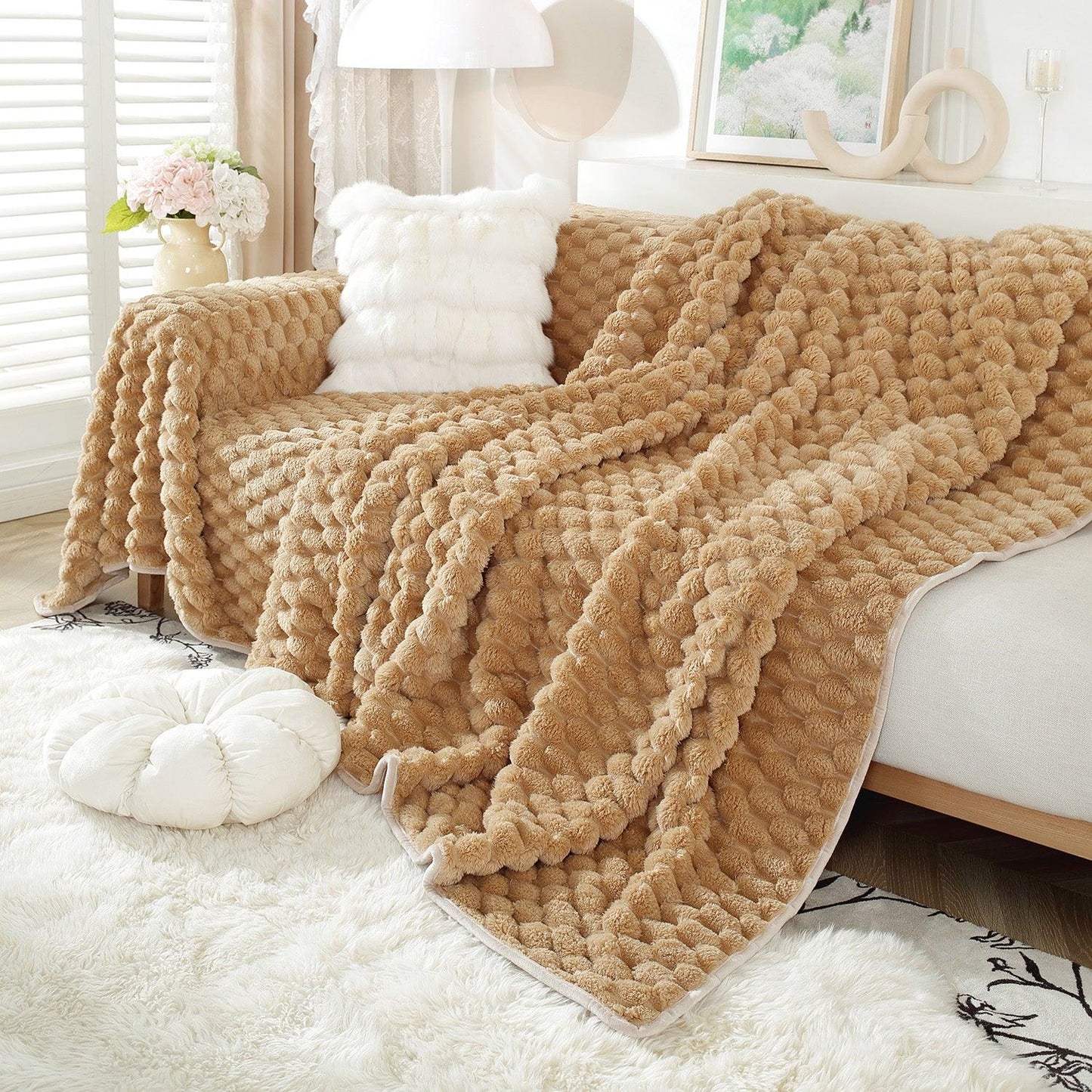 Buy Canvas Brown Luxury Rabbit Wool Plush Sofa Throws online | HOKIPO