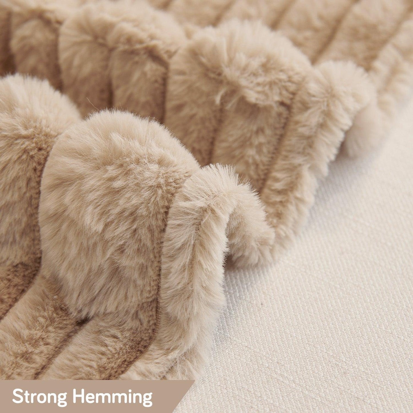 Soft Beige Luxury Waxy Faux Rabbit Fluffy Plush Sofa Throw Blanket | HOKIPO