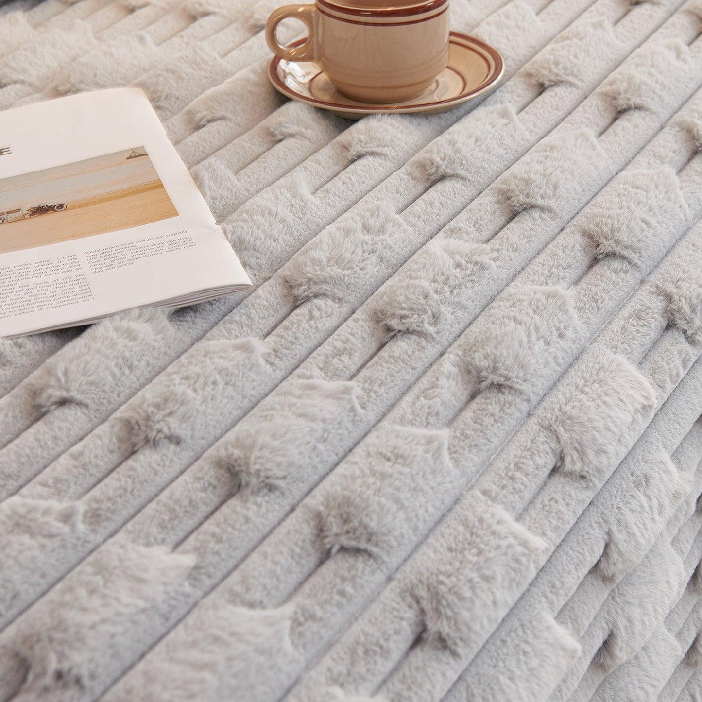 Buy Cloud Grey Luxury Waxy Faux Rabbit Fluffy Plush Sofa Throw | HOKIPO