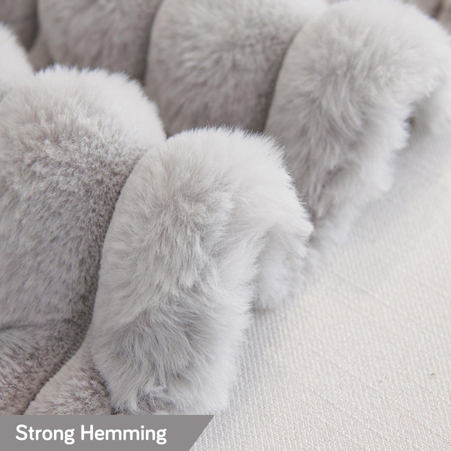 Strong Hemming Cloud Grey Luxury Waxy Faux Rabbit Fluffy Plush Sofa Throw | HOKIPO