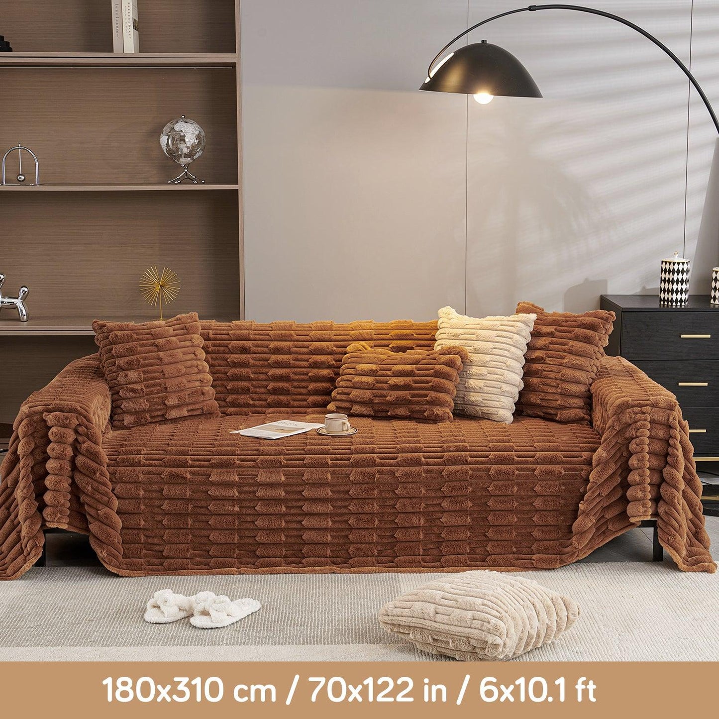 Russet Brown Luxury Waxy Faux Rabbit Fluffy Plush Sofa Throw | HOKIPO