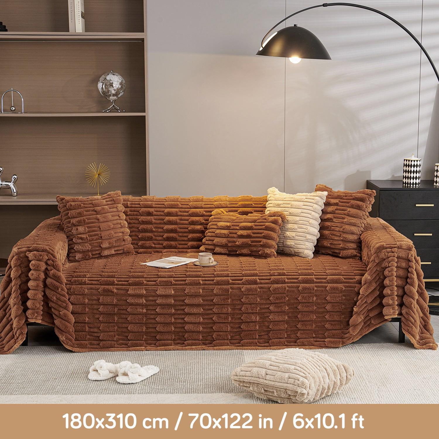 Russet Brown Luxury Waxy Faux Rabbit Fluffy Plush Sofa Throw | HOKIPO