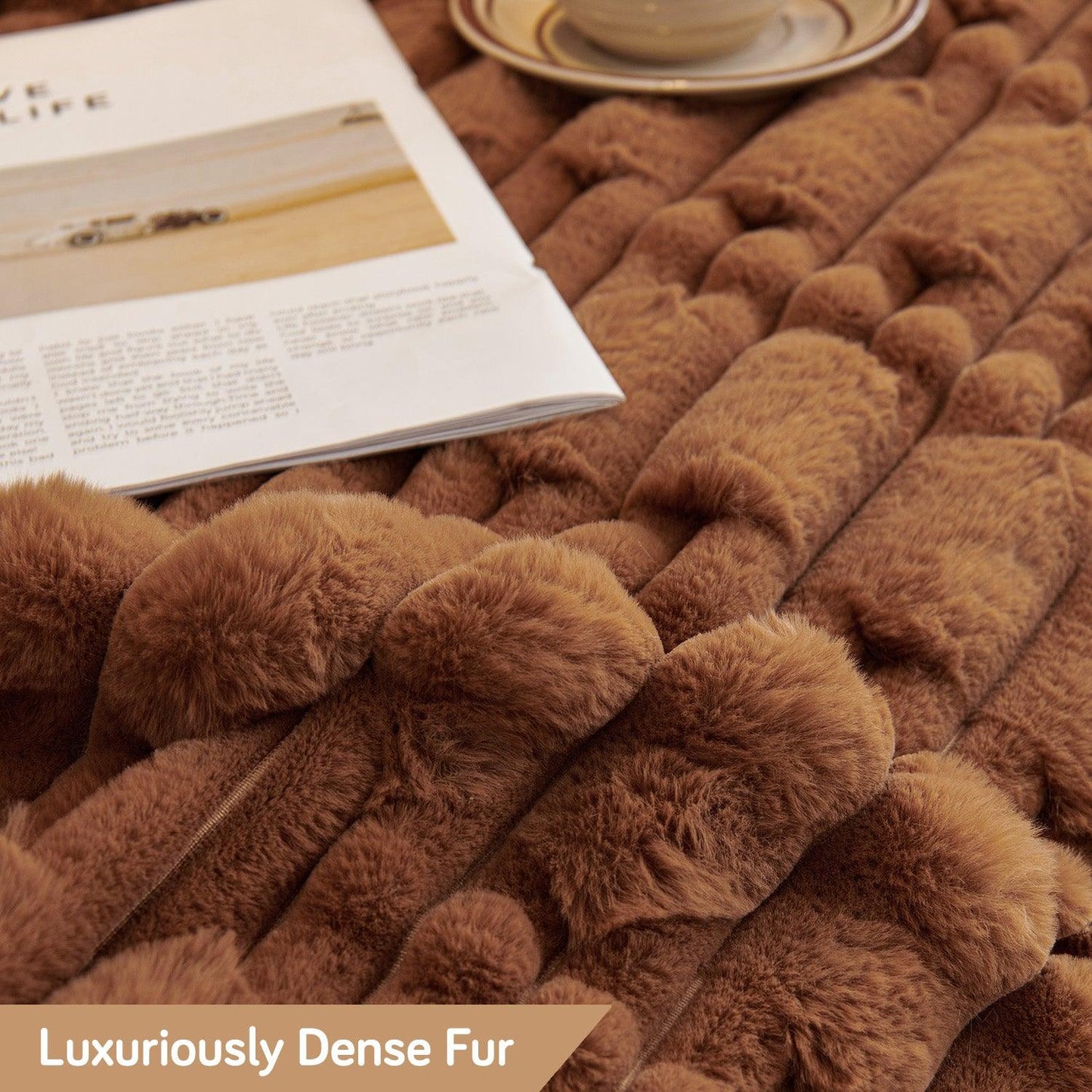Buy Russet Brown Luxury Waxy Faux Rabbit Fluffy Plush Sofa Cover | HOKIPO