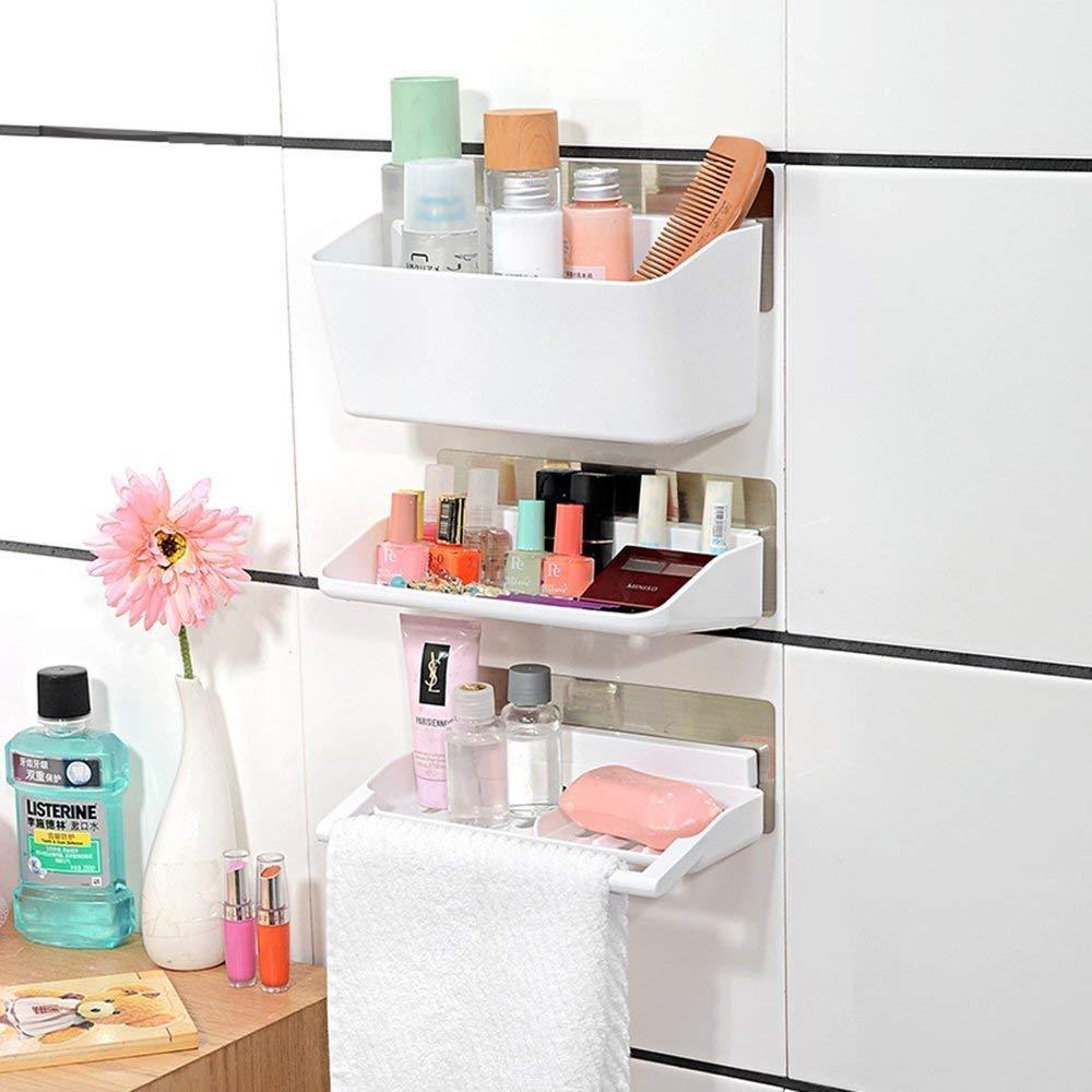 3 Layer White Colour Plastic bathroom shelves For Bathroom Items | HOKIPO