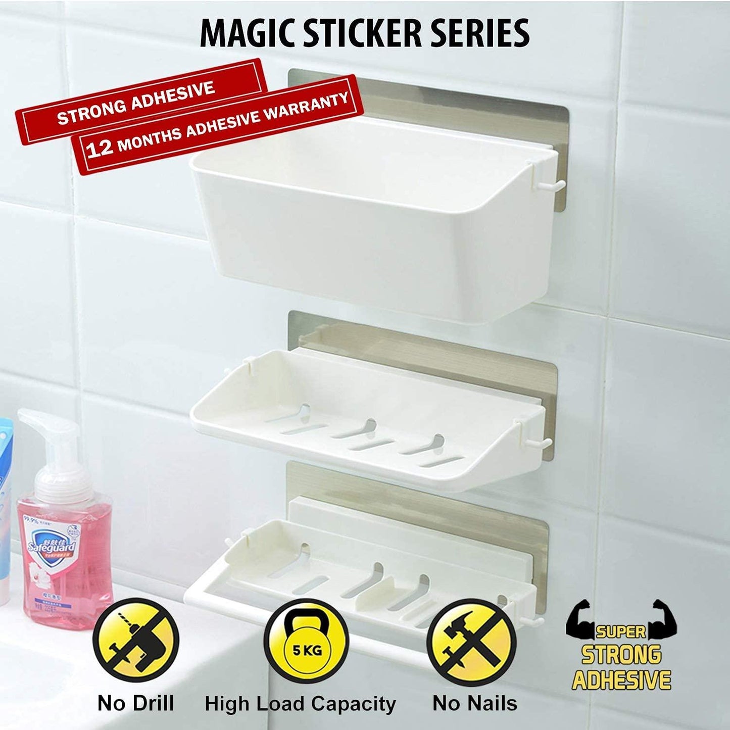 3 Layer Wall MOunted Bathroom Organizer With Rod | HOKIPO