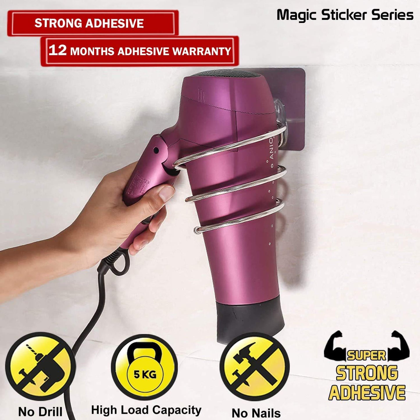 wall mounted stainless steel blow dryer / hair dryer stand | HOKIPO