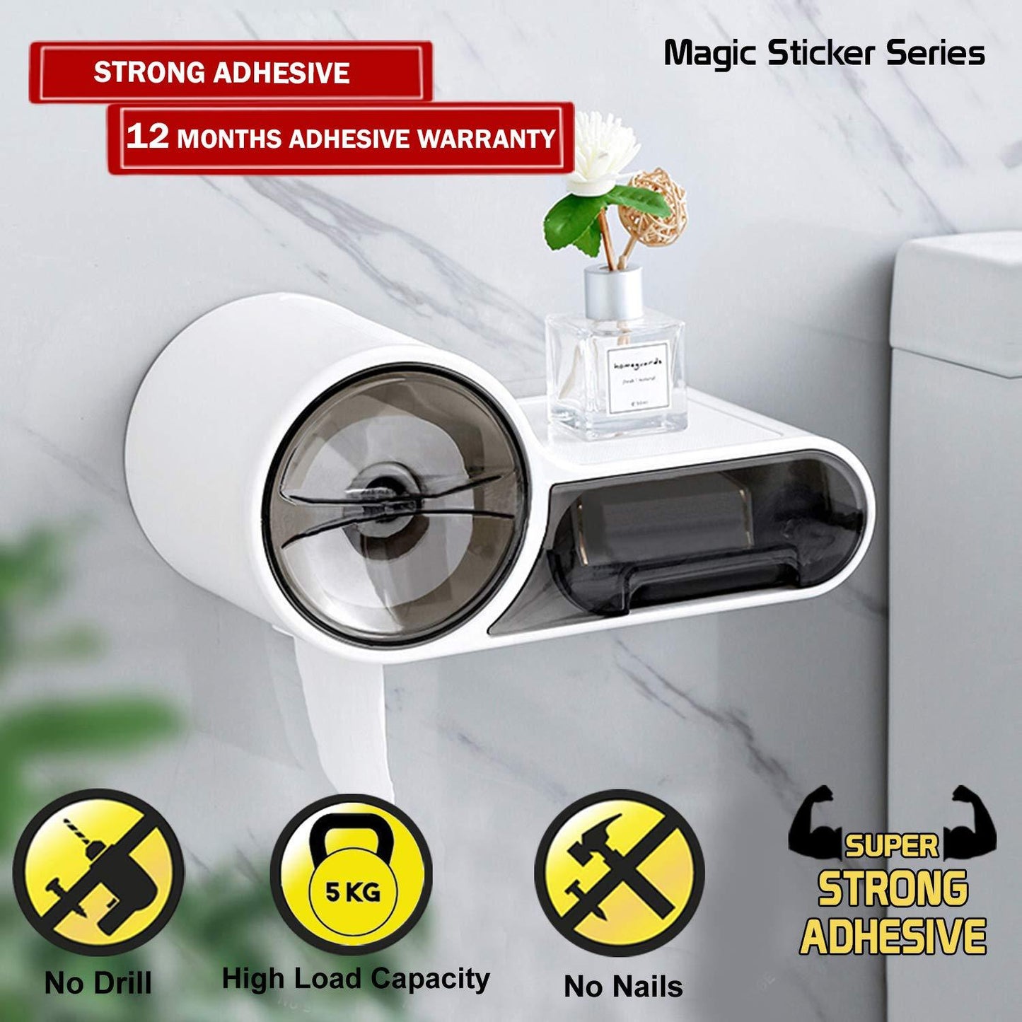 Wall mounted toilet roll holder