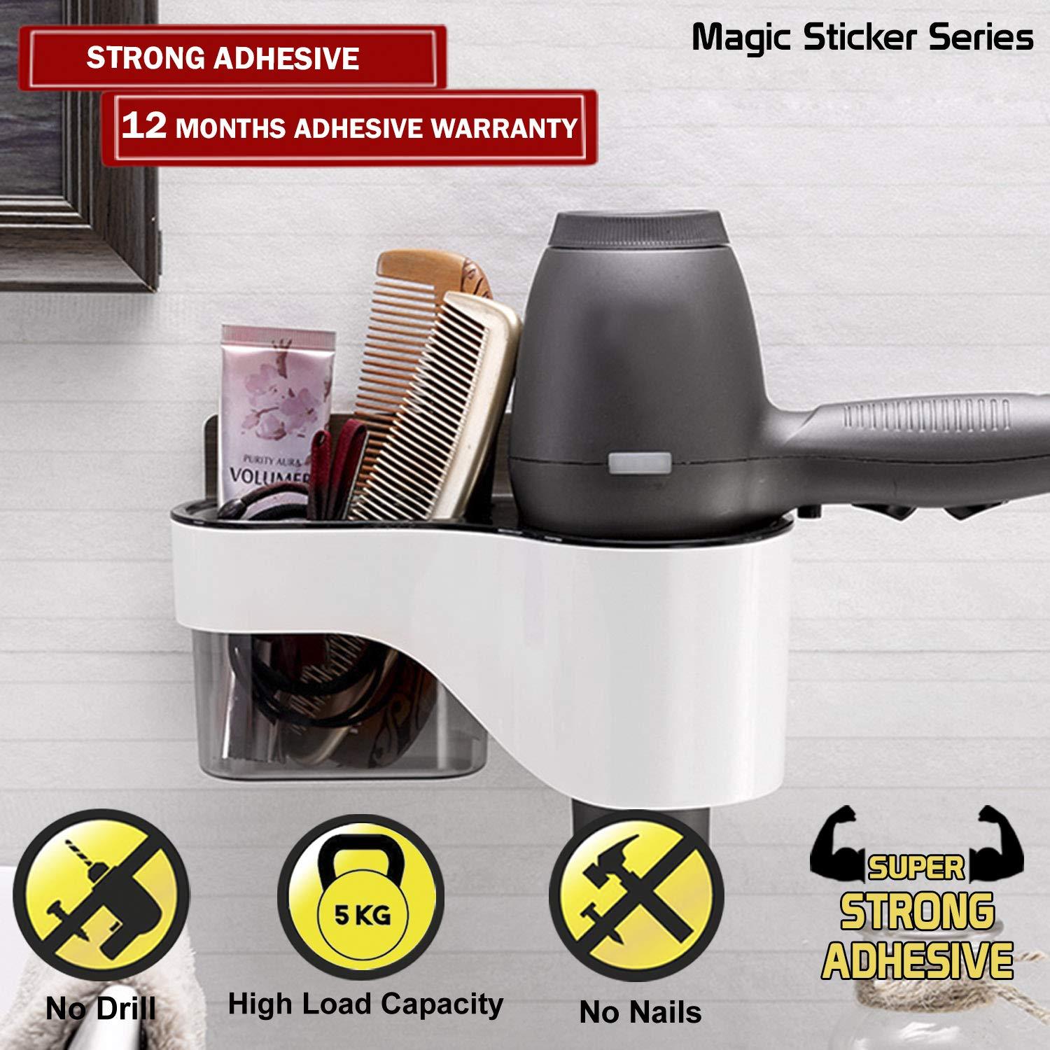 Buy white wall mounted hair dryer holder with storage | HOKIPO