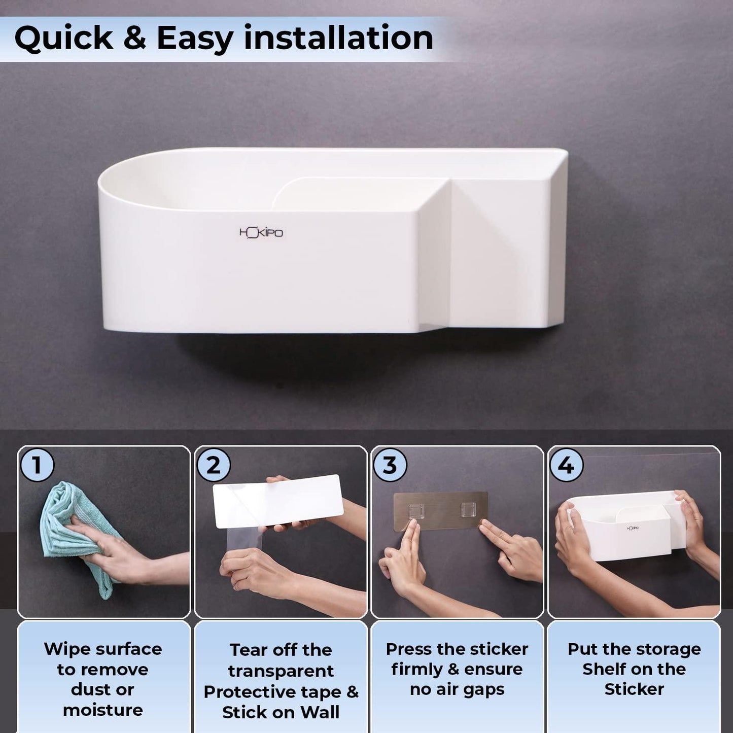 Guide to install HOKIPO's bathroom organiser