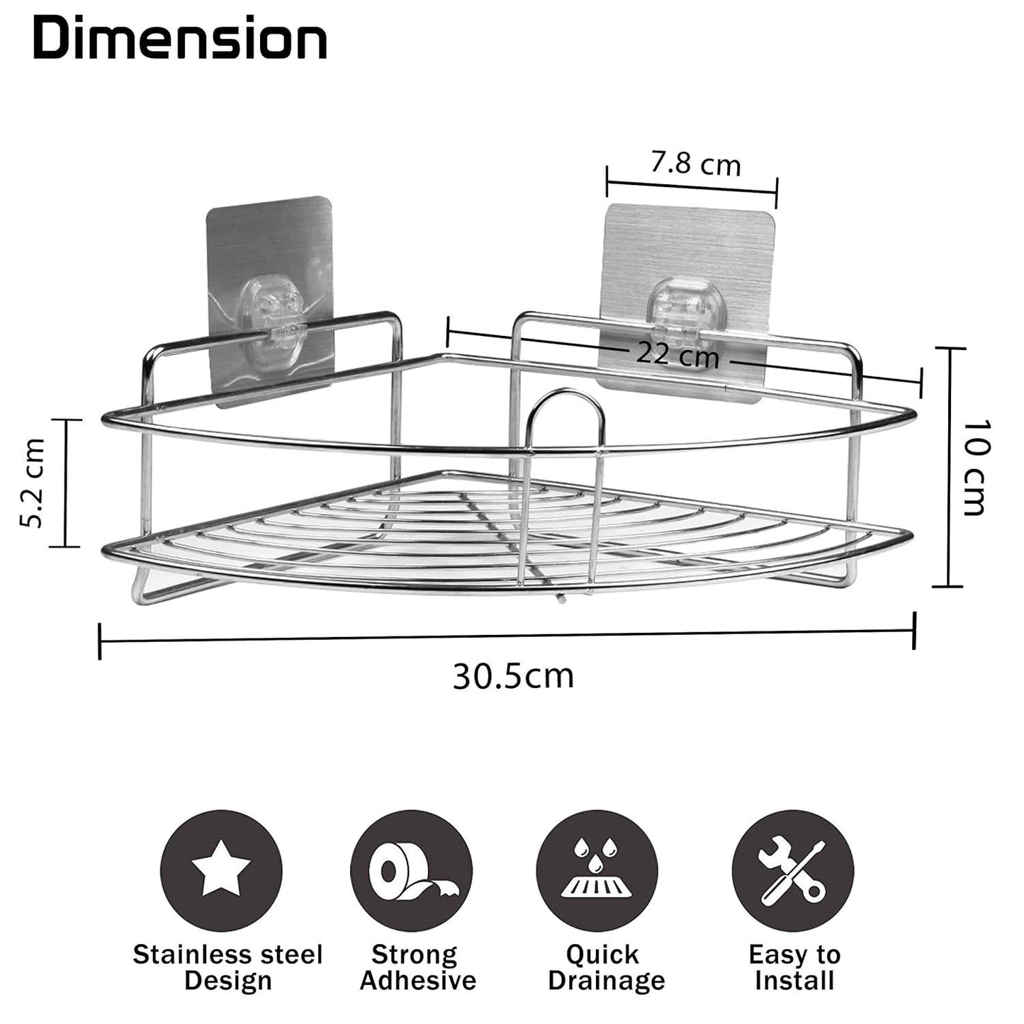 HOKIPO Wall Mounted Bathroom Corner Stand Dimentions