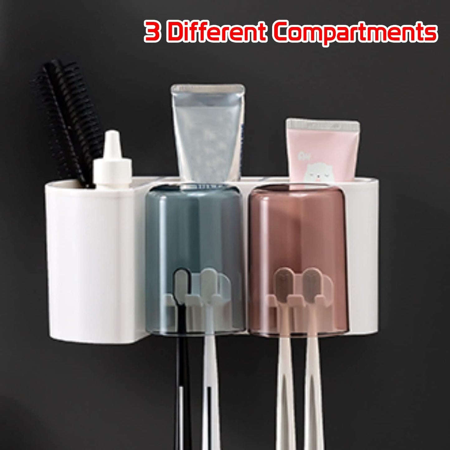 Buy Transparent Covered Toothbrush Holder Stand with 3 Storage COmpartments | HOKIPO