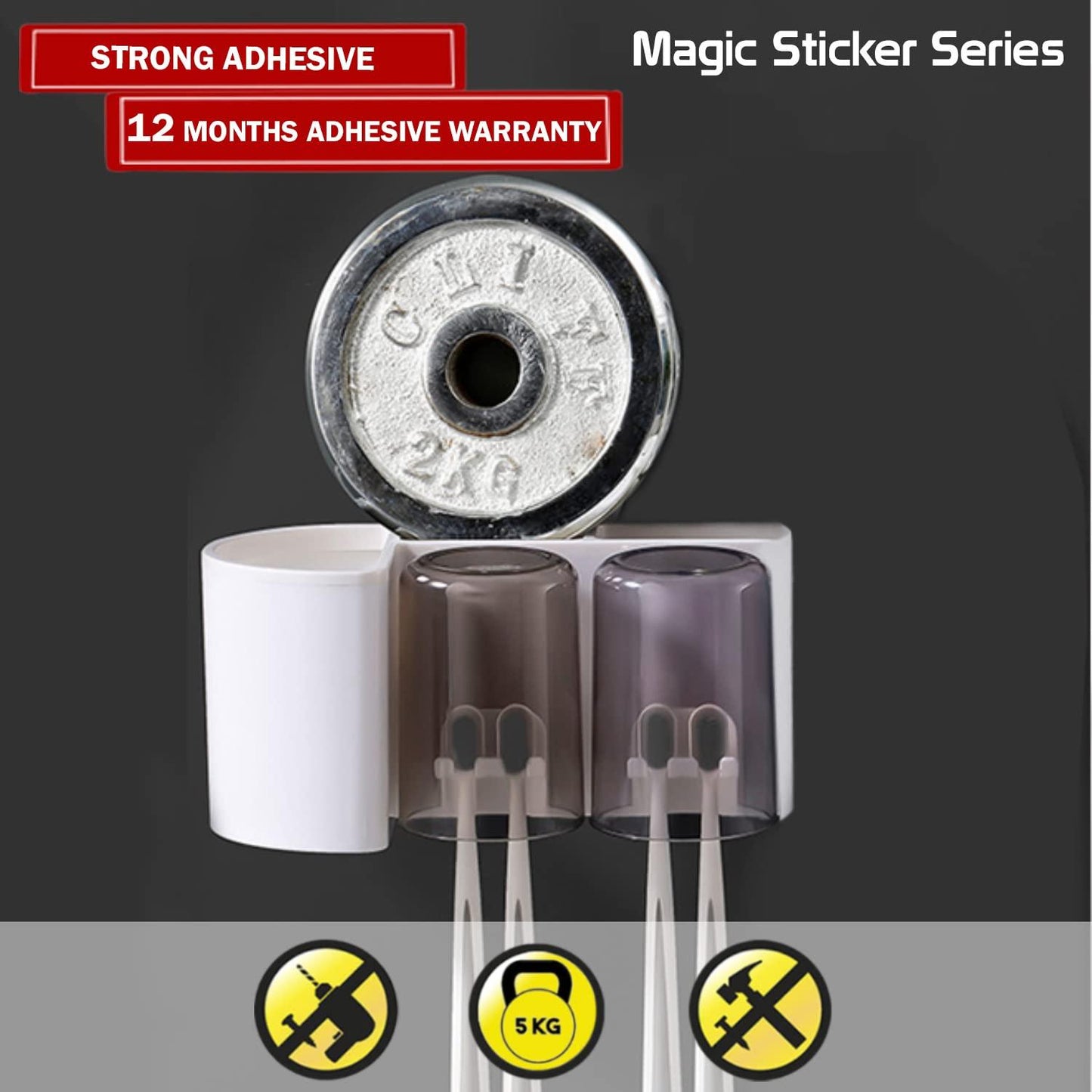 Wall Mounted Brush Stand with 3 compartments | HOKIPO