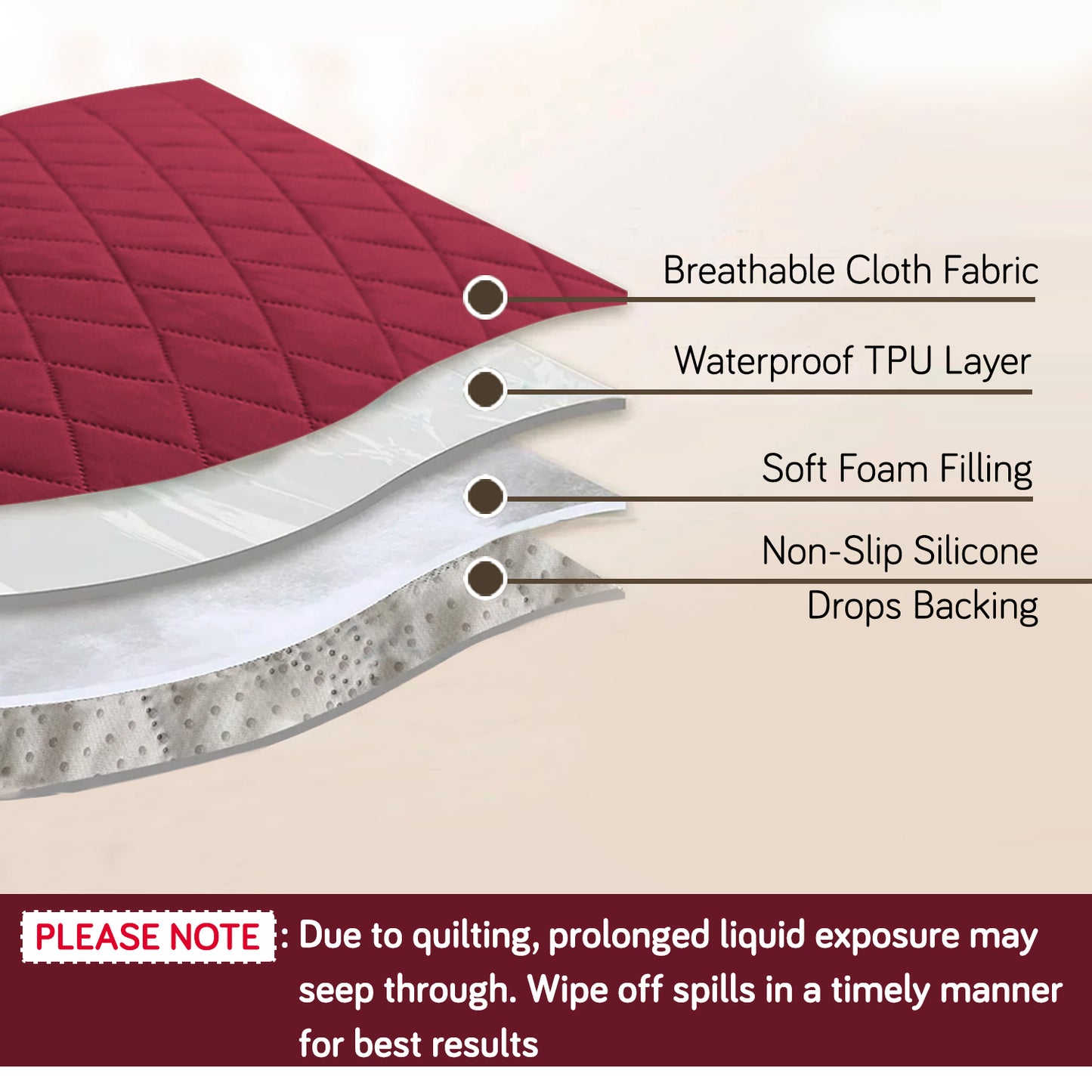 Quilted Waterproof Sofa Cover Mat with Pockets on Armrest Cover - Maroon