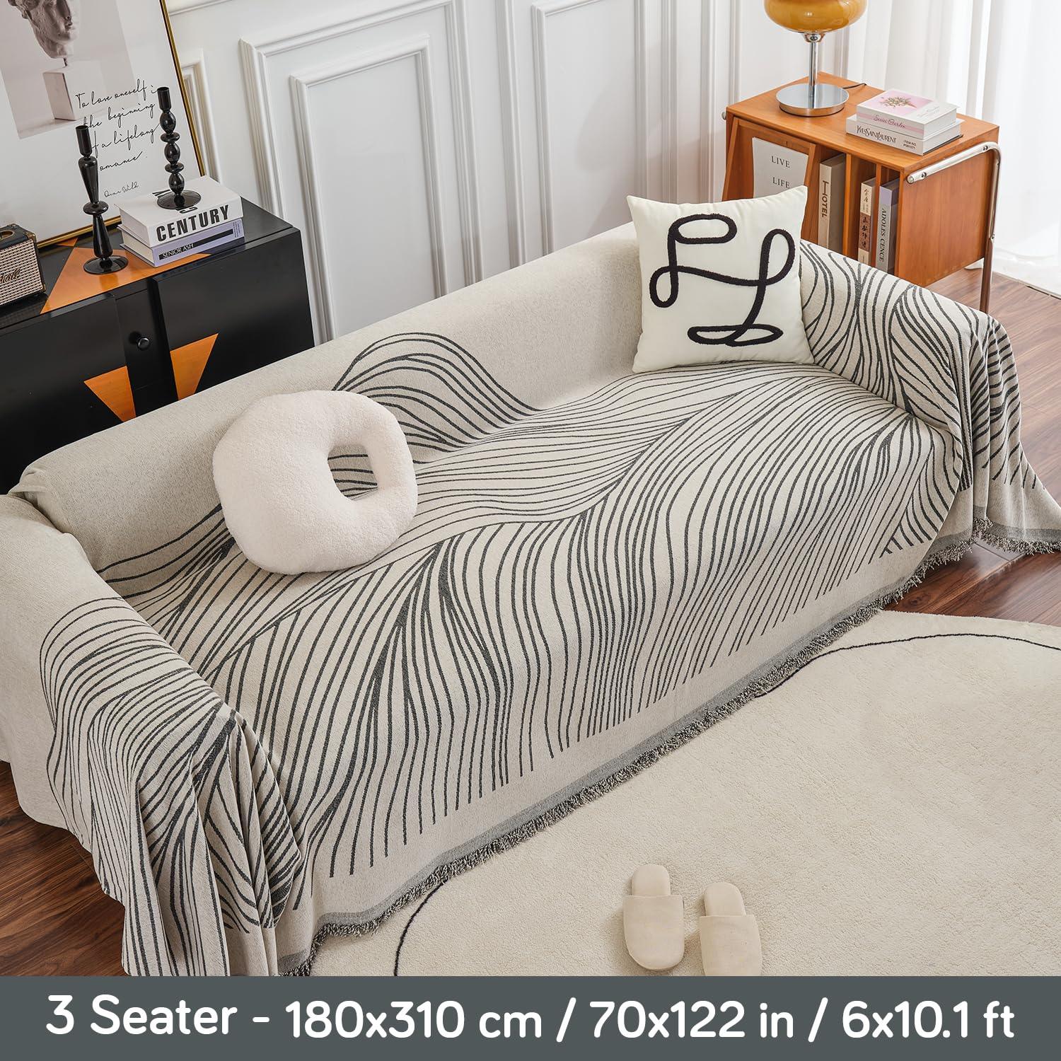 Midnight Black Printed Chenille Sofa Throw | All - Season & Anti - Slip Cover - HOKIPO | Har Ghar ka Humsafar