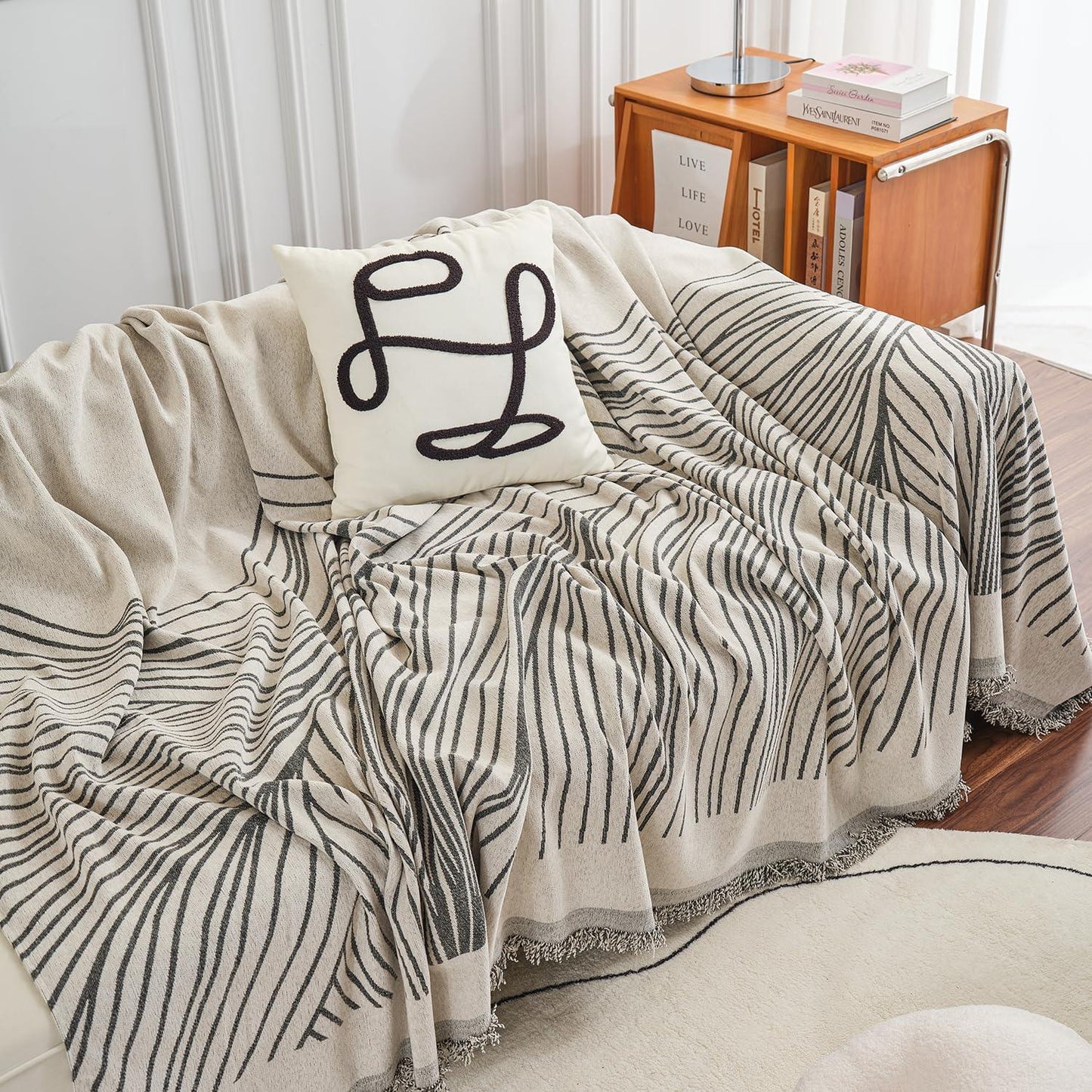 Midnight Black Printed Chenille Sofa Throw | All - Season & Anti - Slip Cover - HOKIPO | Har Ghar ka Humsafar