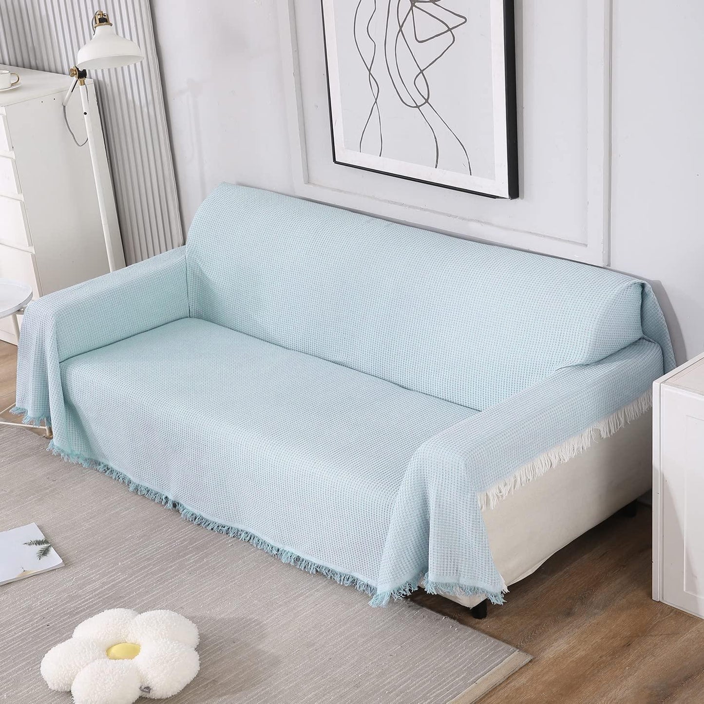 Polyester Cotton Sofa Cover Throw, Blue - HOKIPO | Har Ghar ka Humsafar