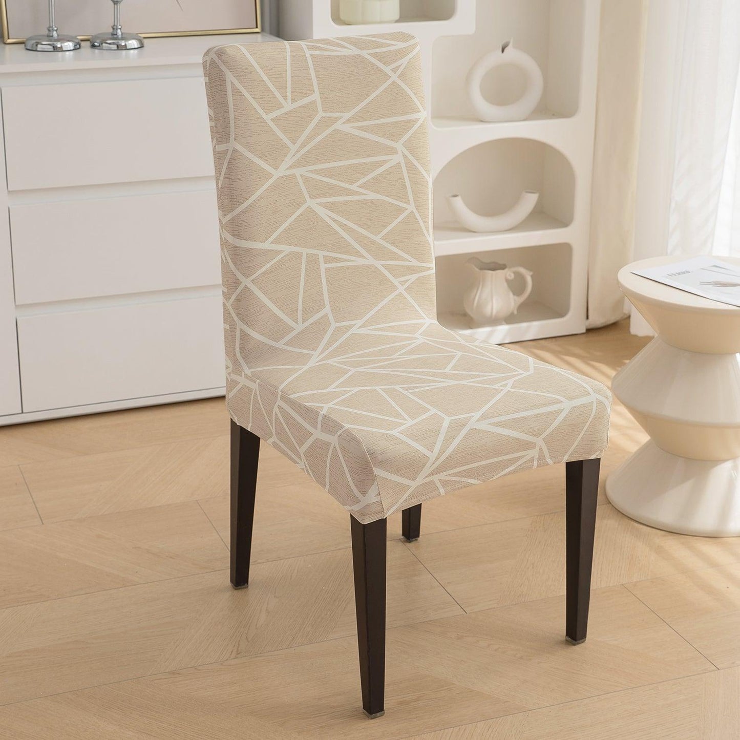 Beige Abstract Geometry Print chair covers Set