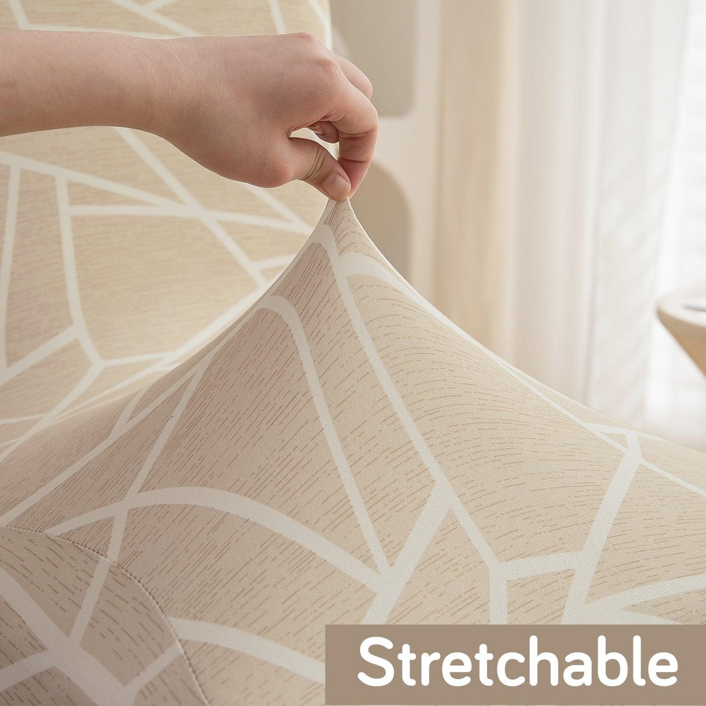 Beige Abstract Geometry Print stretchable dining chair covers