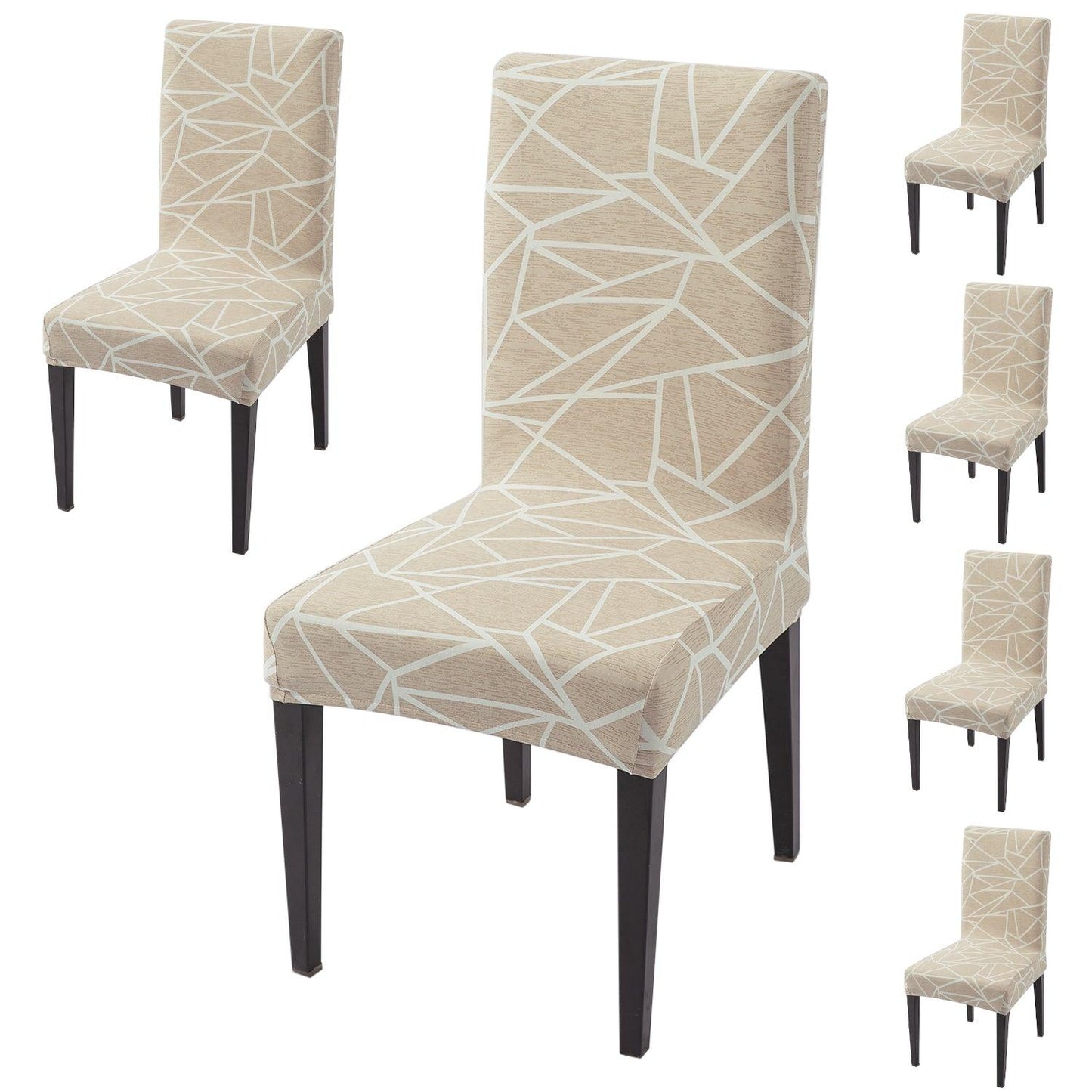 Beige Abstract Geometry Print dining chair covers set of 6