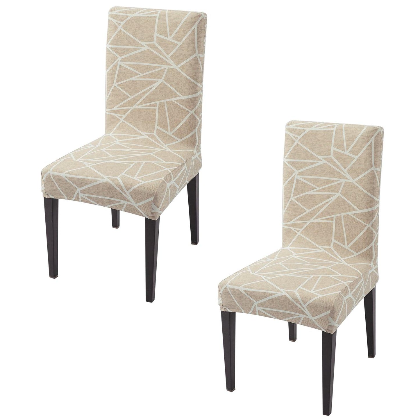Beige Abstract Geometry Print elastic chair covers set of 2