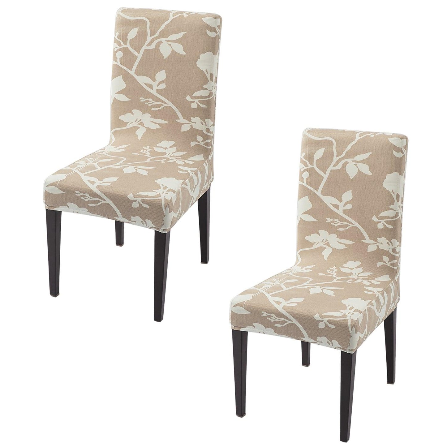 Buff Brown Sillehoute Floral Print elastic chair covers set of 2