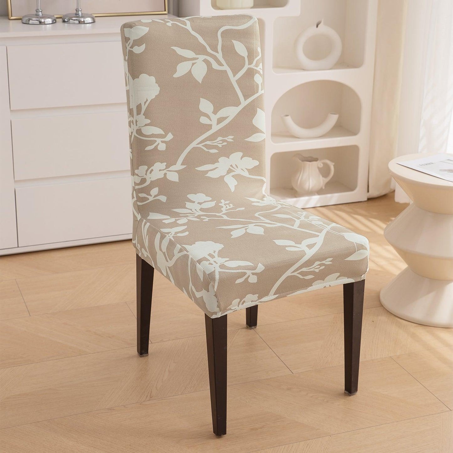 Buff Brown Sillehoute Floral Print chair covers Set