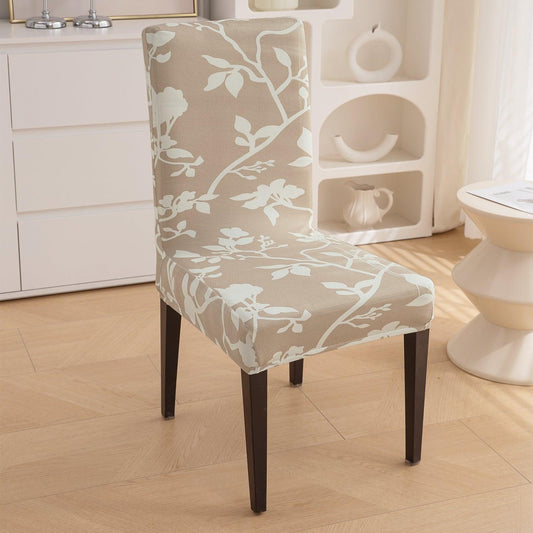 Buff Brown Sillehoute Floral Print chair covers Set