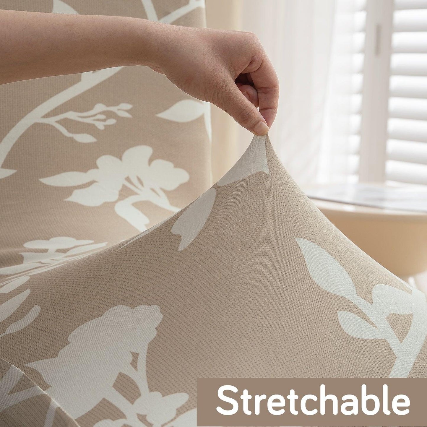 Buff Brown Sillehoute Floral Print stretchable dining chair covers