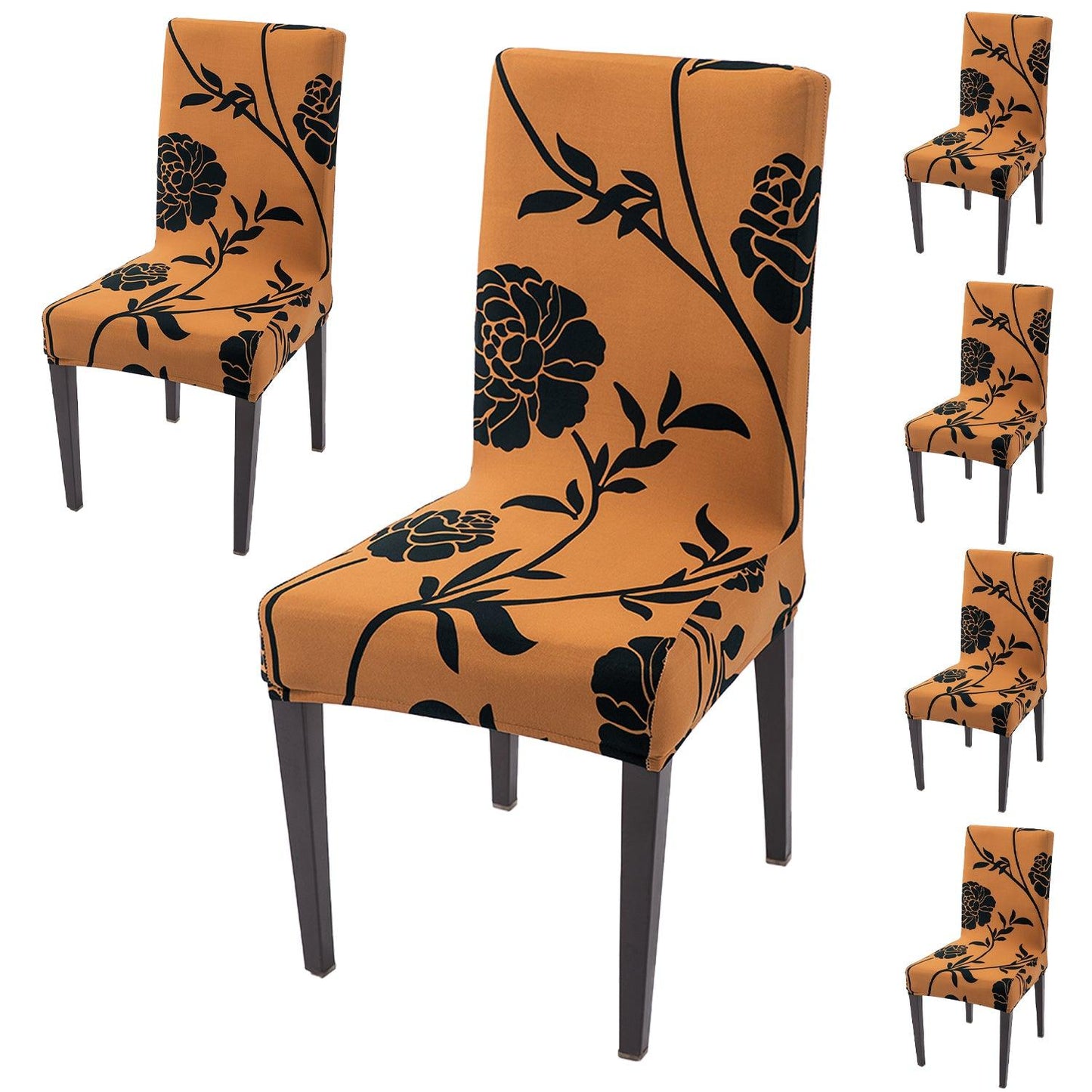 Copper Brown Floral Print dining chair covers set of 6