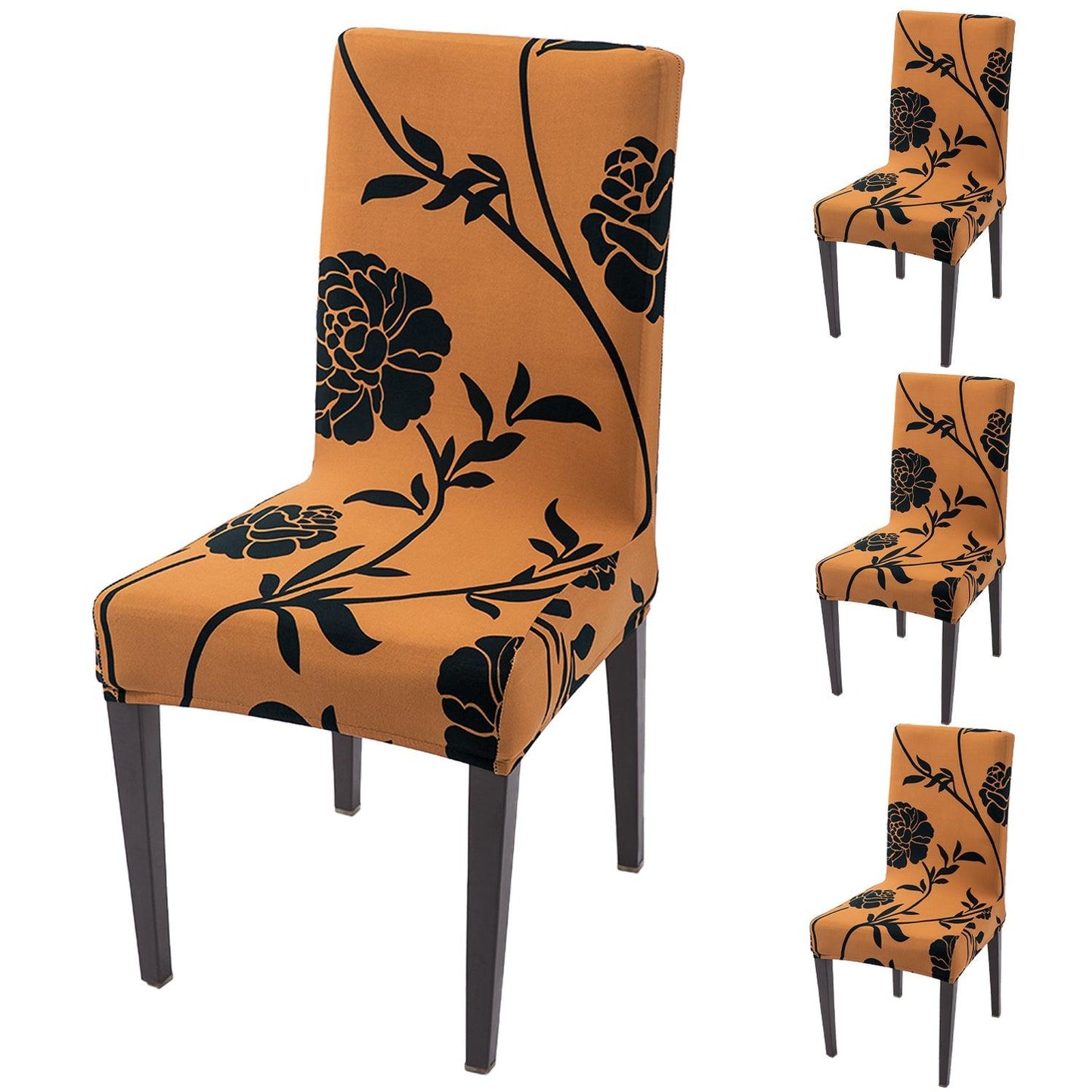 Copper Brown Floral Print dining chair covers set of 4