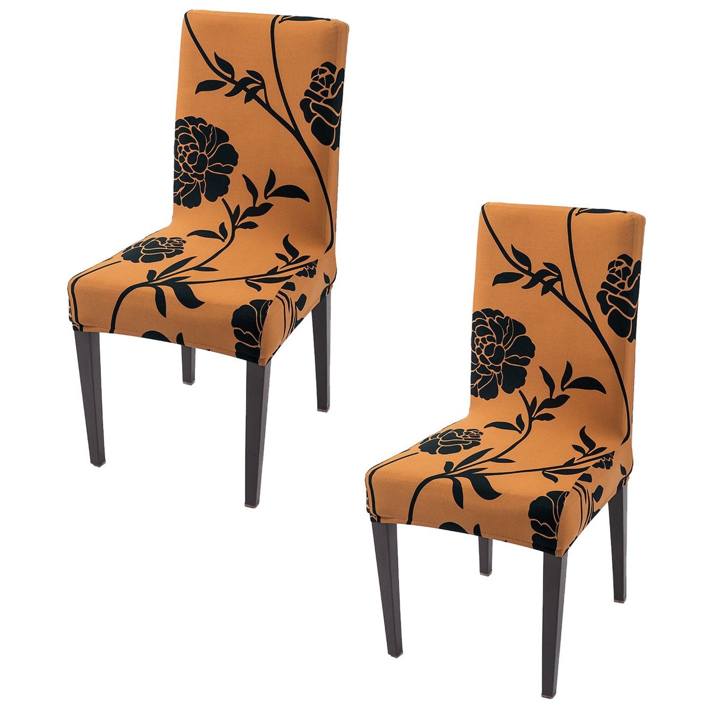 Copper Brown Floral Print elastic chair covers set of 2