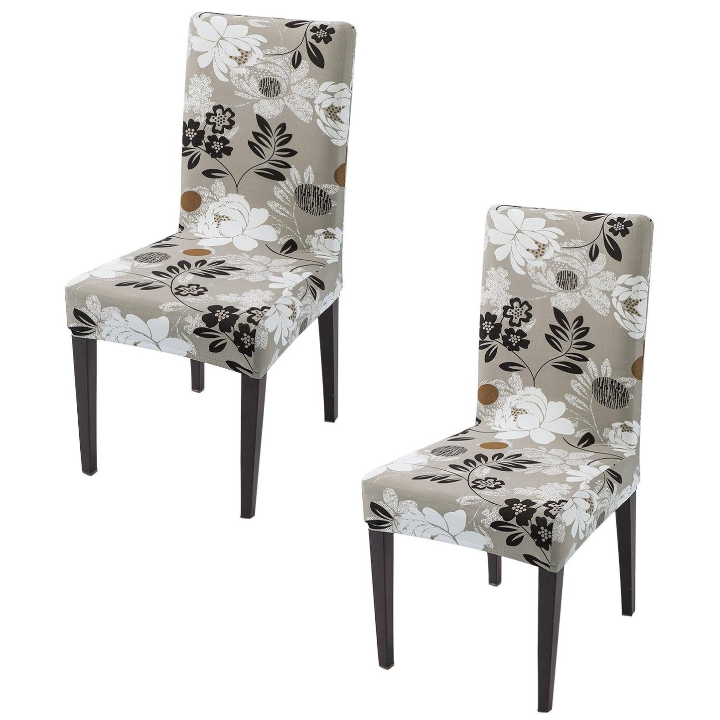 Feather Brown Floral Print elastic chair covers set of 2