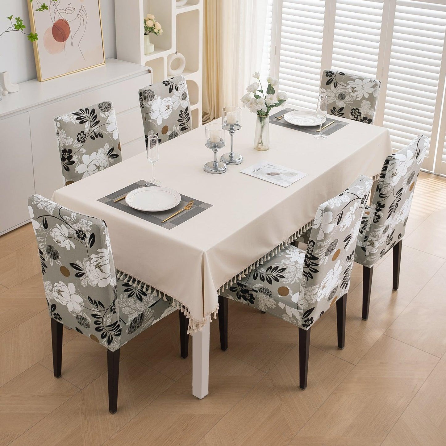 Feather Brown Floral Print chair covers for dining chairs