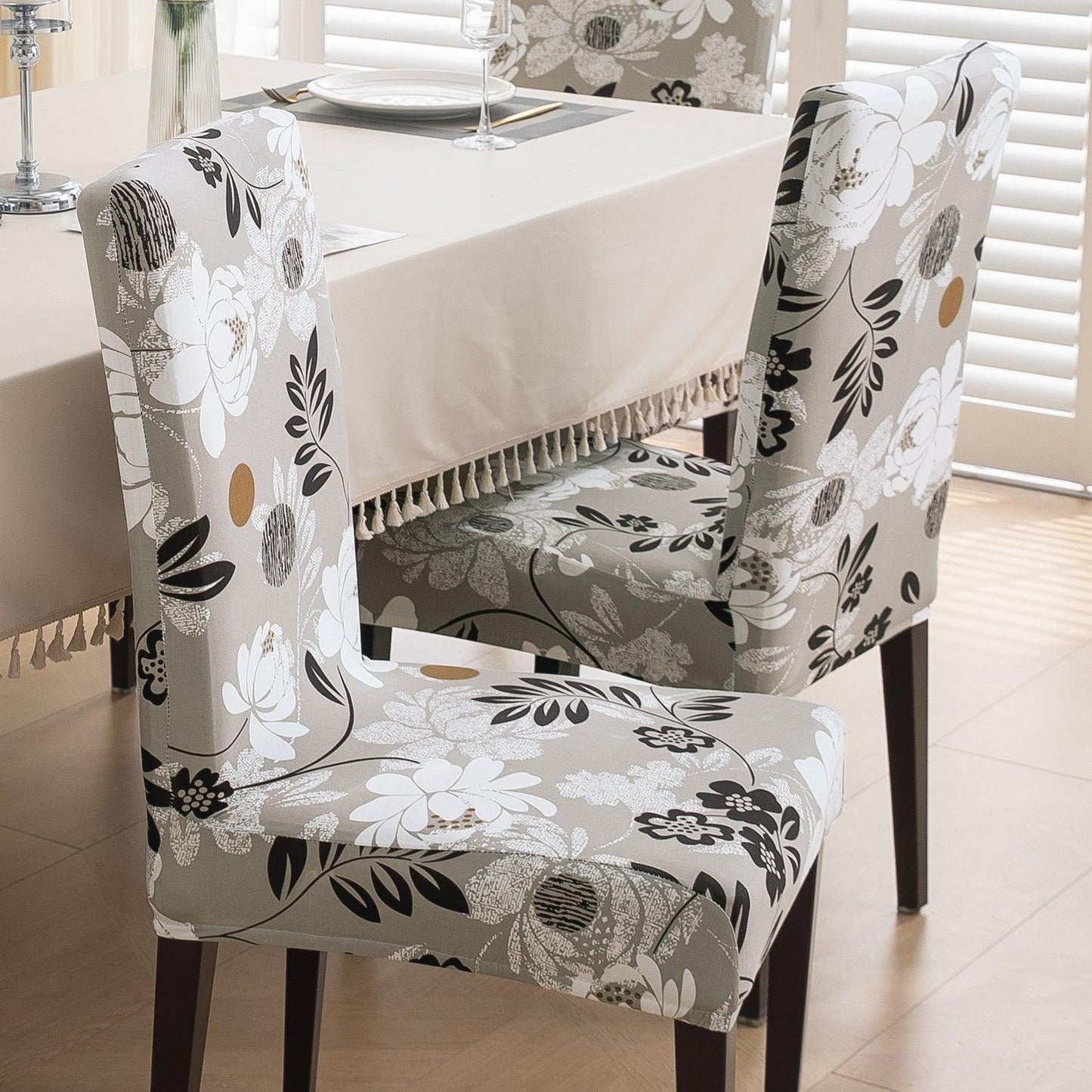 Feather Brown Floral Print dining table chair covers