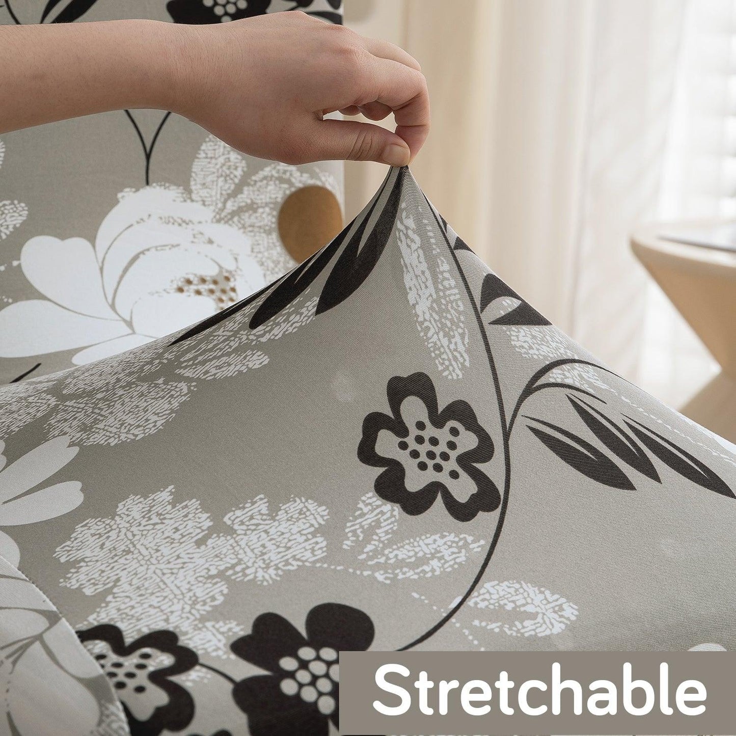 Feather Brown Floral Print stretchable dining chair covers