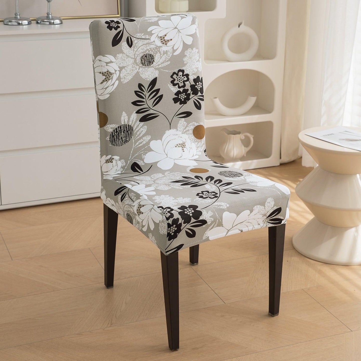 Feather Brown Floral Print chair covers Set