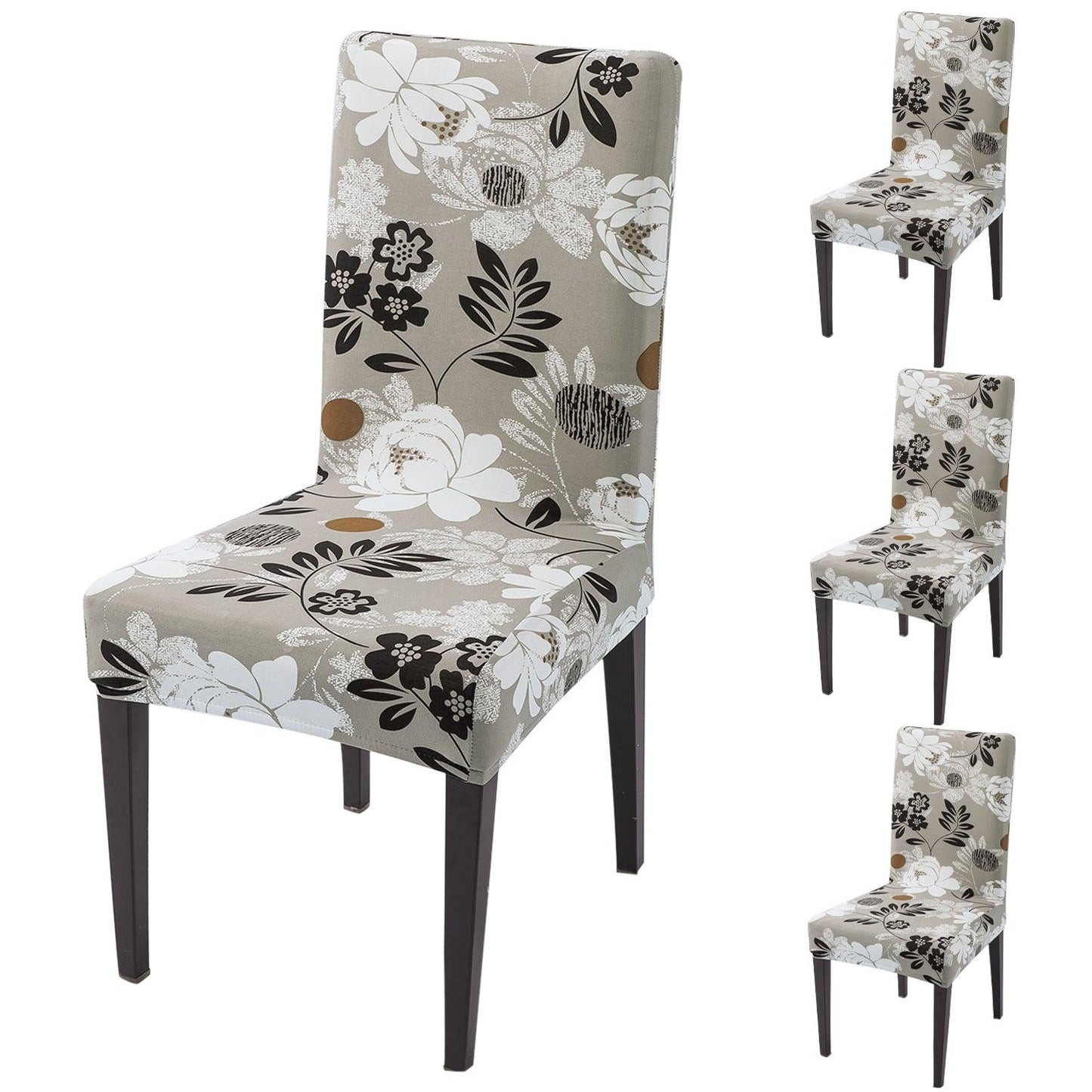 Feather Brown Floral Print dining chair covers set of 4