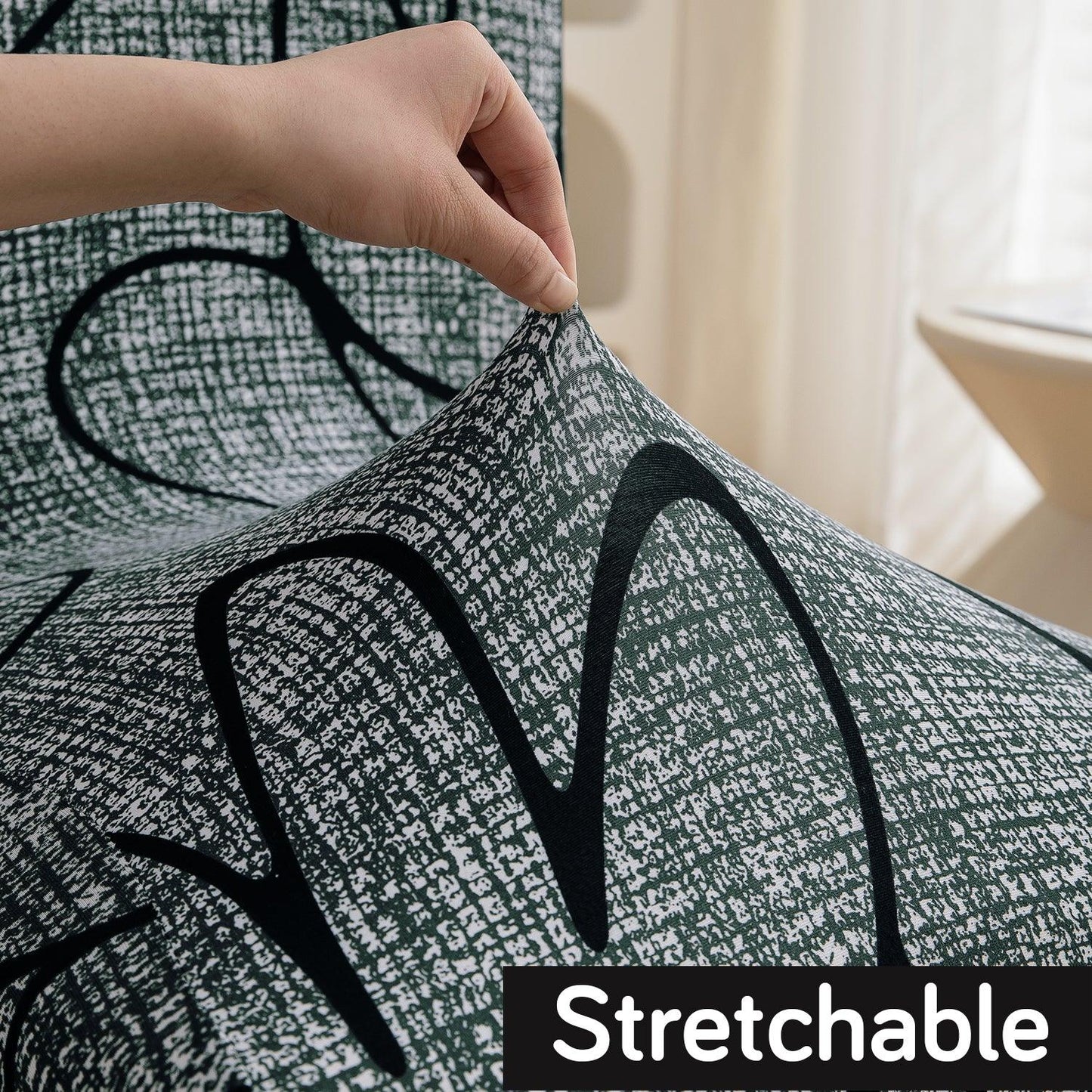 Intense Grey Abstract Floral Print stretchable dining chair covers