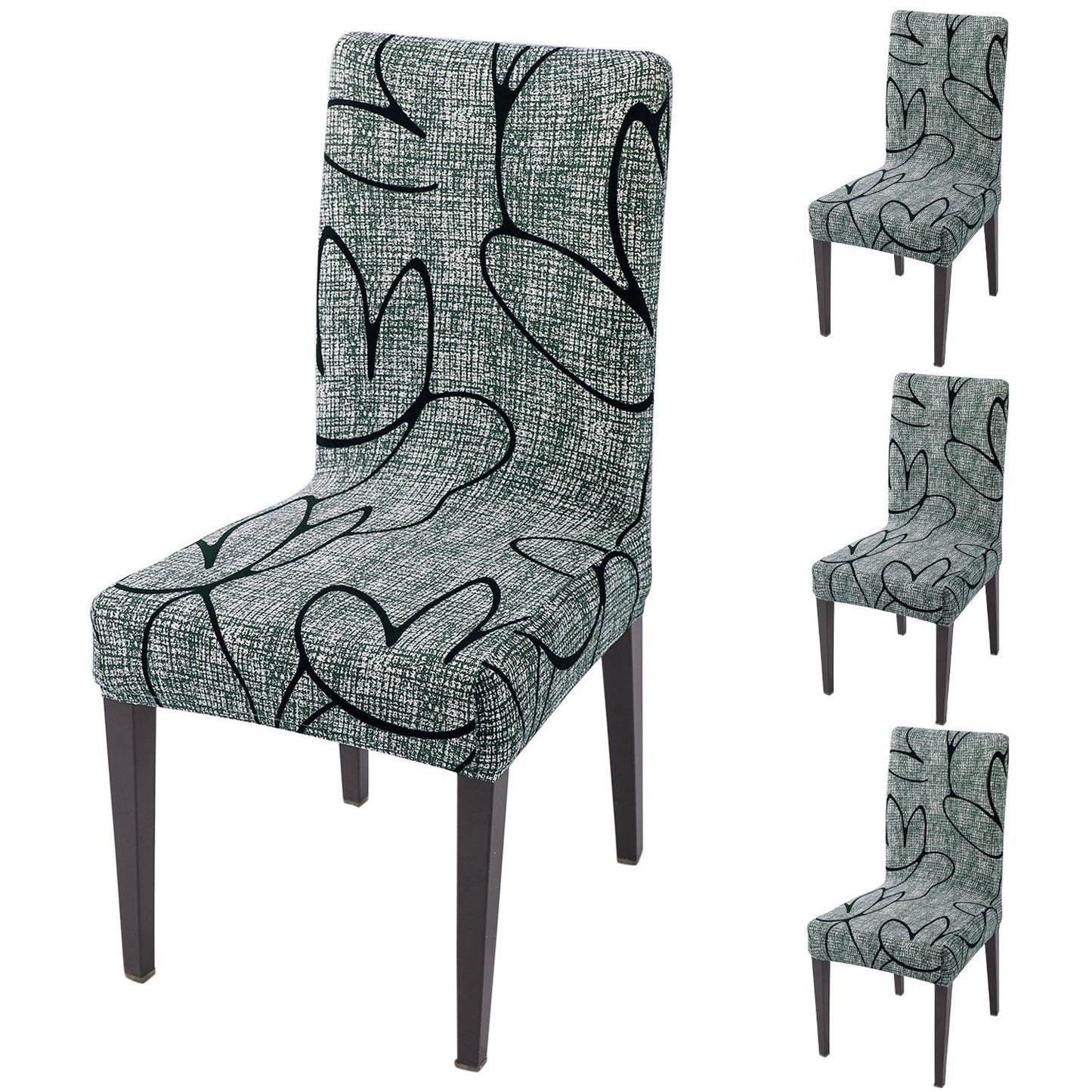 Intense Grey Abstract Floral Print dining chair covers set of 4