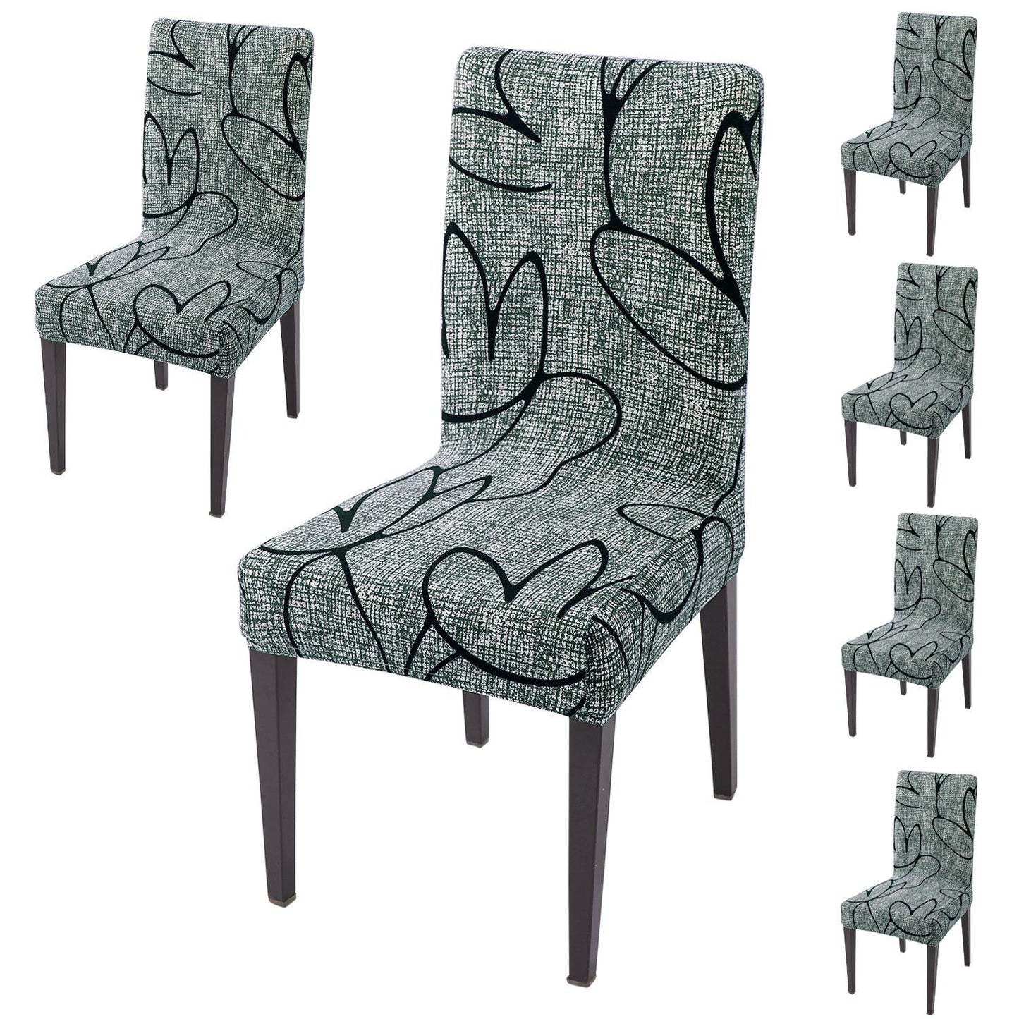 Intense Grey Abstract Floral Print dining chair cover 6 seater