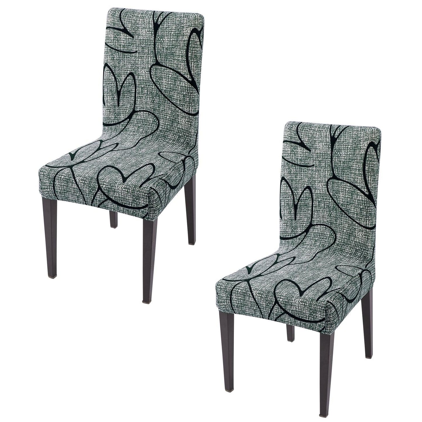 Intense Grey Abstract Floral Print elastic chair covers set of 2