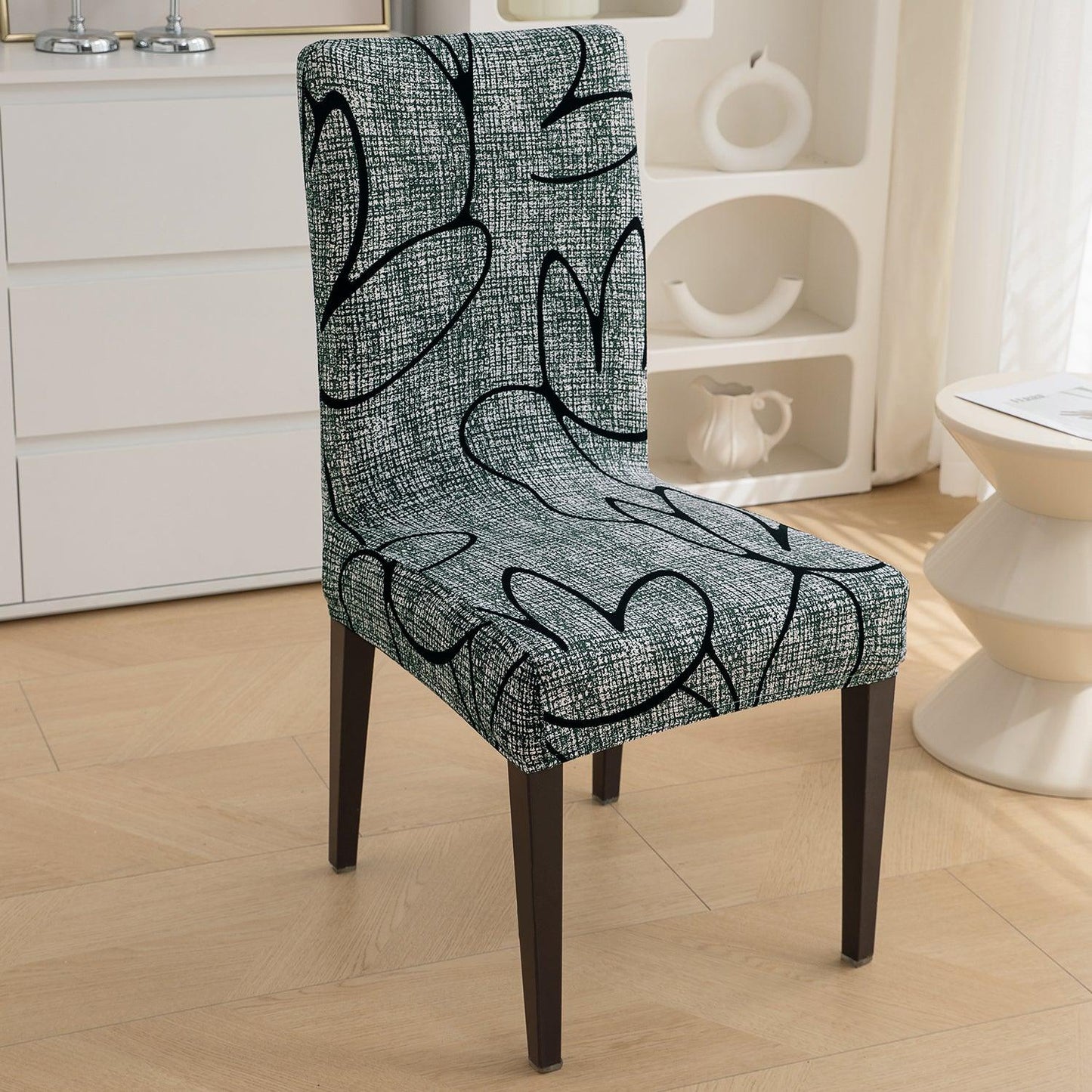 Intense Grey Abstract Floral Print chair covers Set