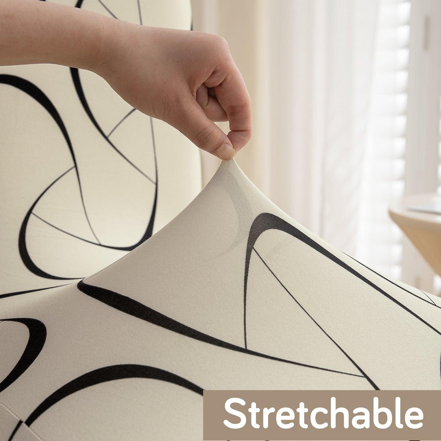 Natural Beige Abstract Art Print stretchable dining chair covers